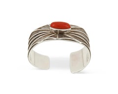 Southwest sterling silver and coral cuff bracelet