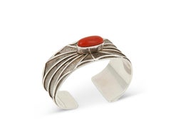 Southwest sterling silver and coral cuff bracelet