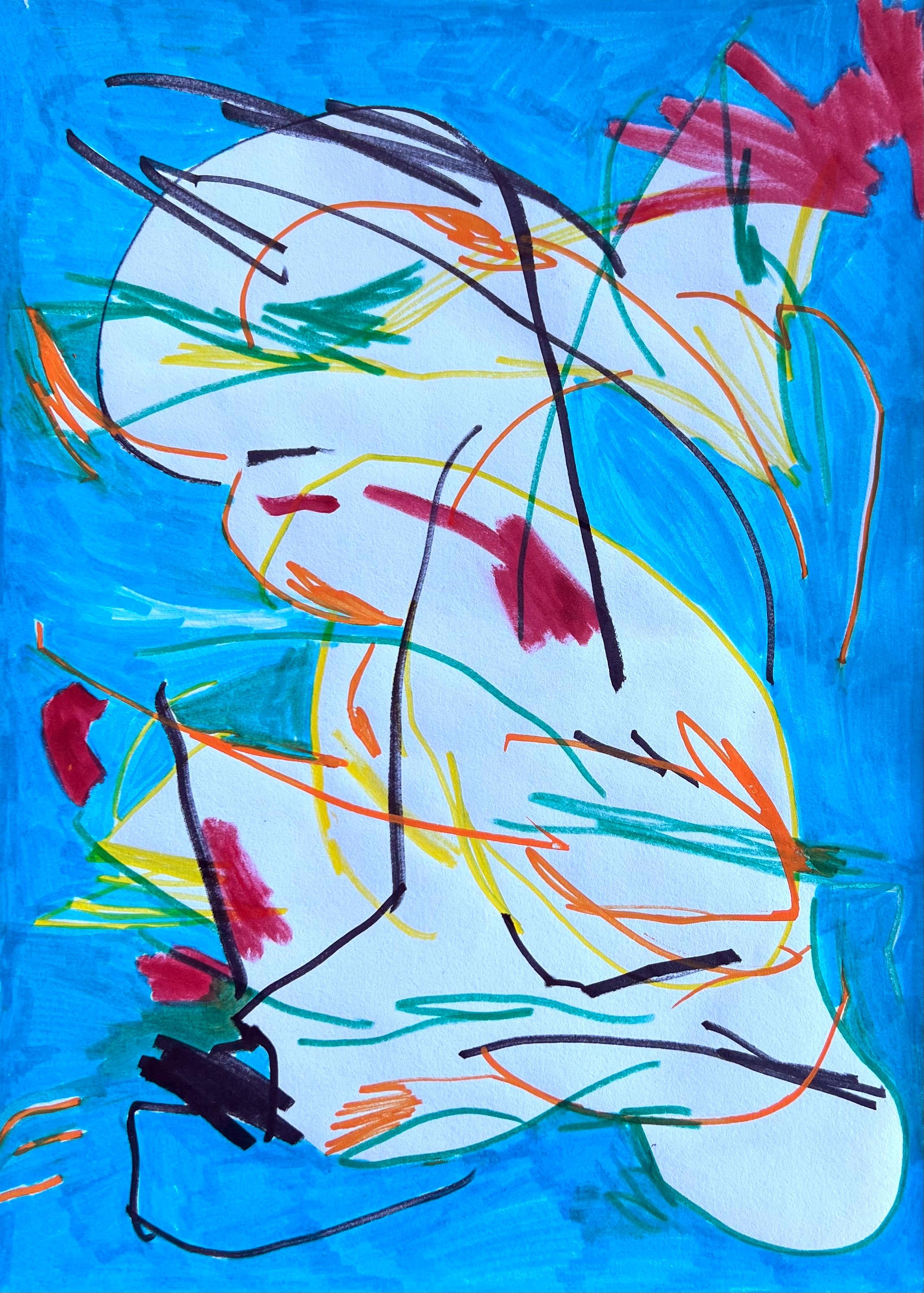 Picassos Taube, leuchtendes, farbenfrohes und minimalistisches Gemälde auf Papier