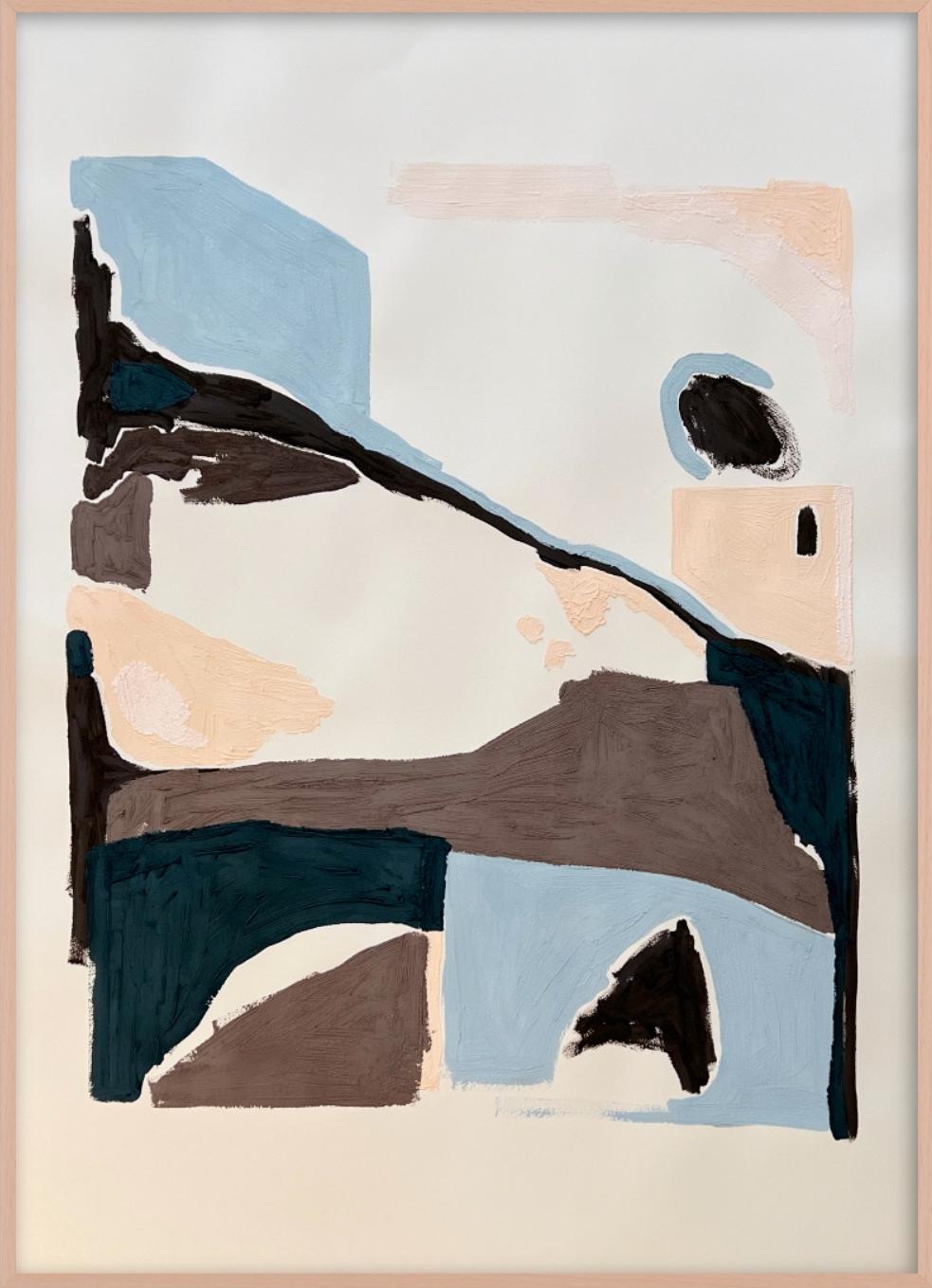 plage, gonflable tridimensionnel dessin à l'encre sur papier, rochers, soleil et mer bleue