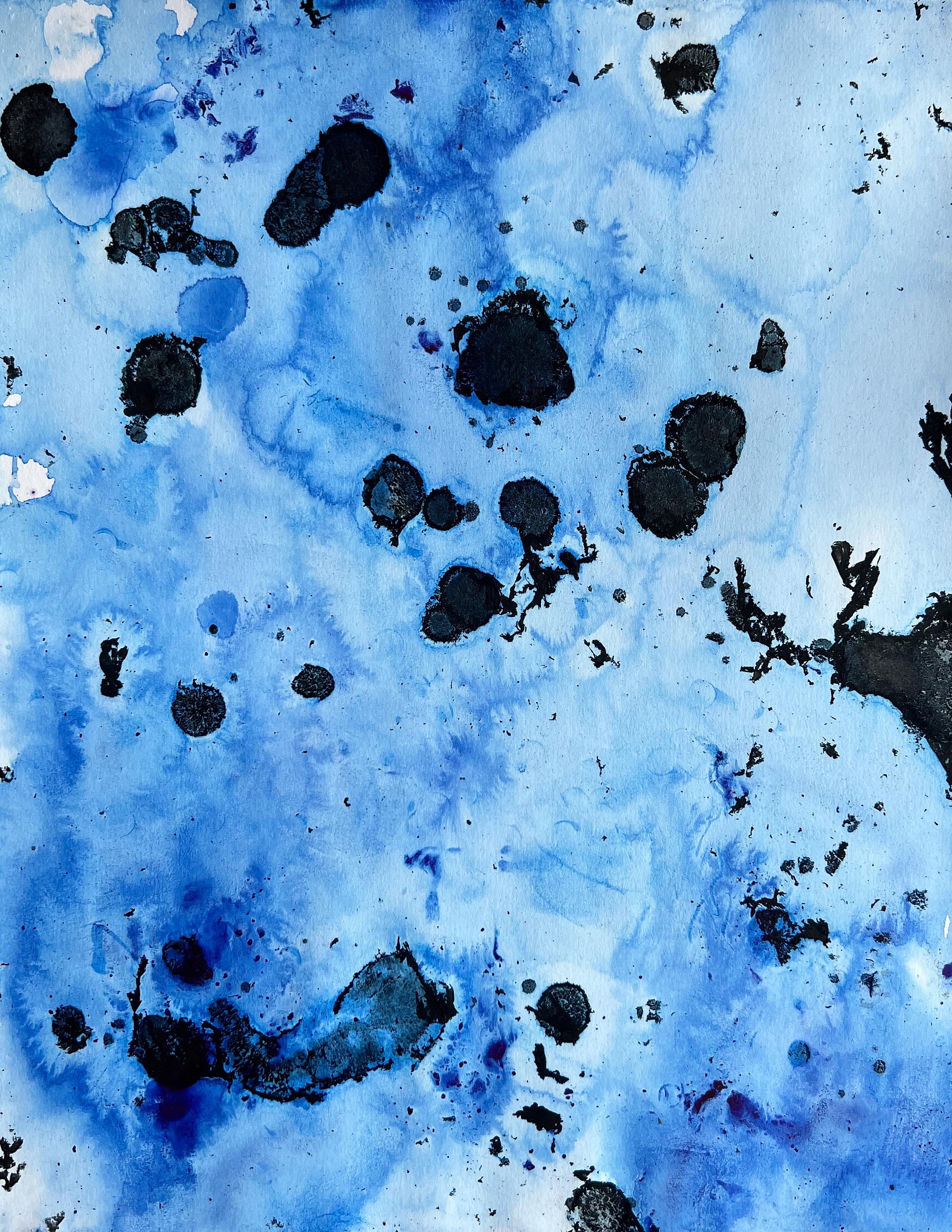 Original ink on Paper, Contemporary Painting, Minimalist Blue Sea - Abstract Expressionist Art by TUSET