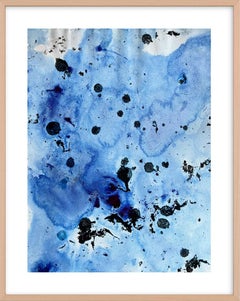 Original ink on Paper, Contemporary Painting, Minimalist Blue Sea
