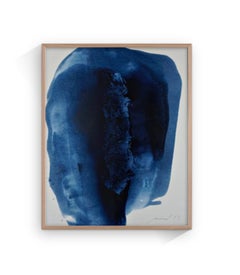 Huile sur papier, Moscardó, "Lieux étranges", Peinture abstraite contemporaine, Bleu