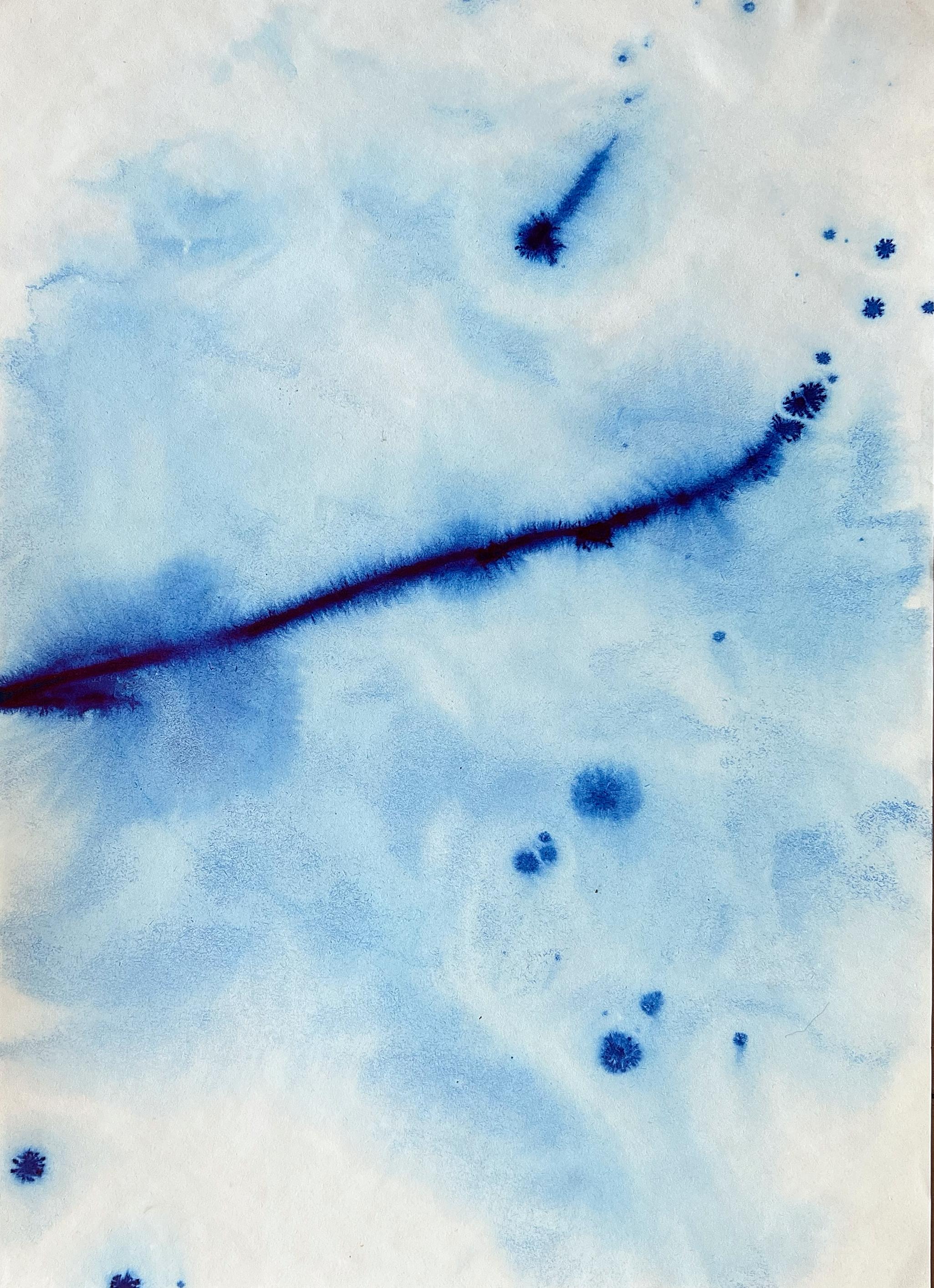 Landscape Painting TUSET - Waves de mer bleues méditerranéennes, peinture à l'encre faite à la main, Ripples Calming, édition limitée