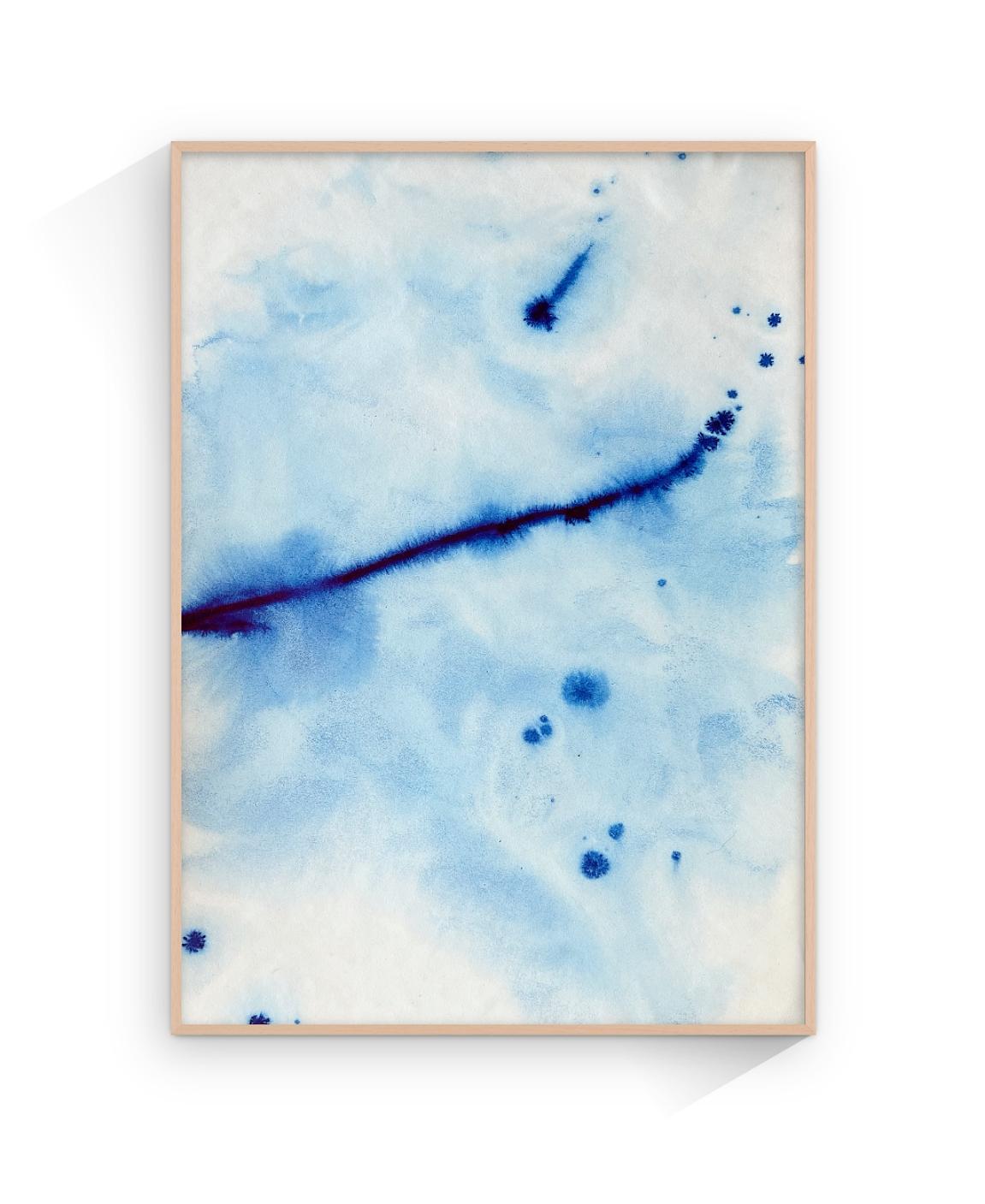 Waves de mer bleues méditerranéennes, peinture à l'encre faite à la main, Ripples Calming, édition limitée - Painting de TUSET