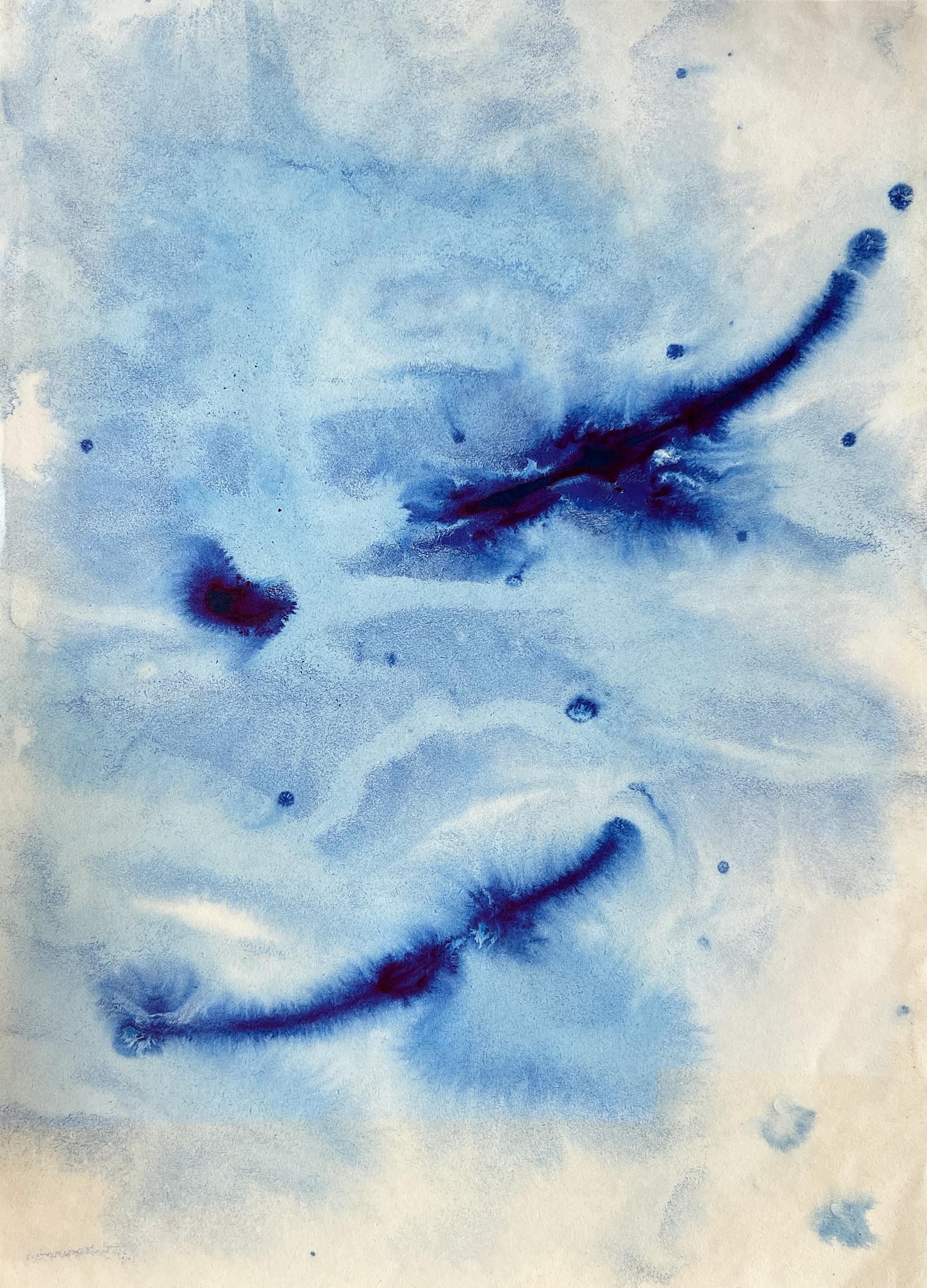 Original ink on Paper, 30 x 42 cm, Contemporary Painting, Minimalist Blue Sea