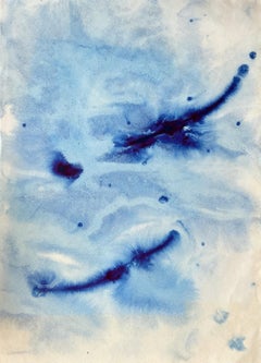 Original-Tinte auf Papier, 30 x 42 cm, zeitgenössisches Gemälde, minimalistisch, Blaues Meer