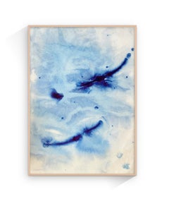 Original ink on Paper, 30 x 42 cm, Contemporary Painting, Minimalist Blue Sea