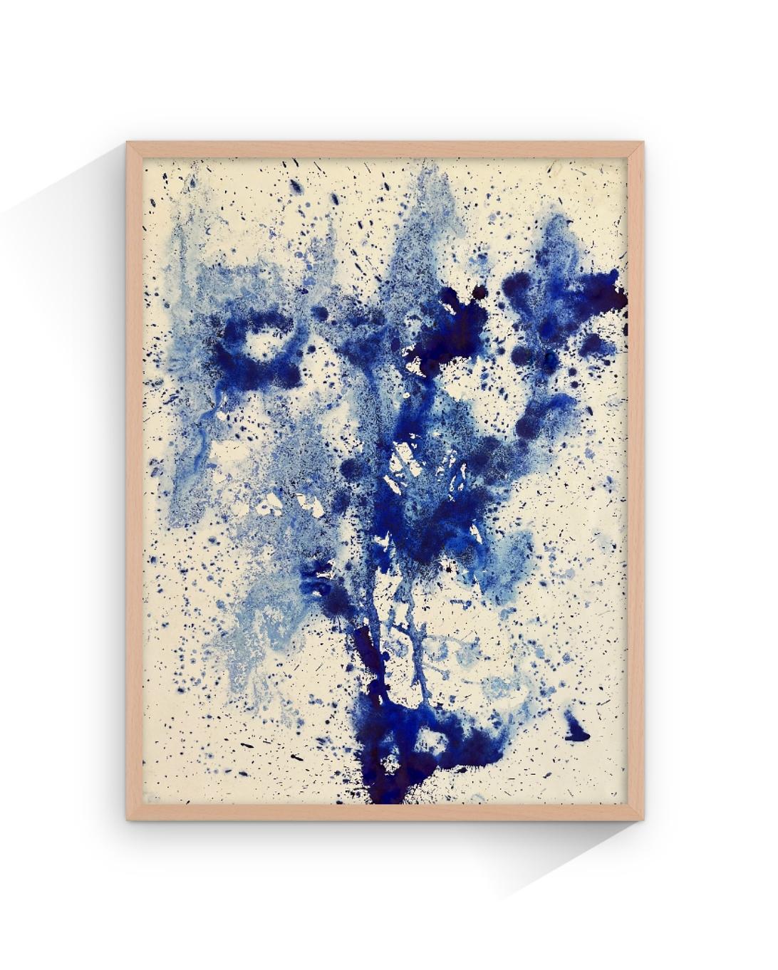 Encre originale sur papier, Contemporary Abstract Expressionist , Blue Waves - Art de TUSET