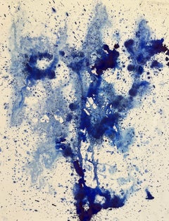 Original ink on Paper, Contemporary Abstract Expressionist , Blue Waves