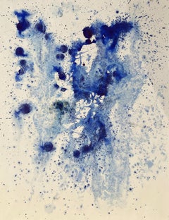 Pittura contemporanea blu su carta, Paesaggio marino, Espressionista astratto