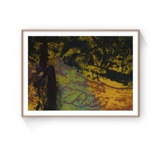 Manuel Facal, Etching on paper, "Fondo V" (Original, 1985) Sunset, Yellow, Green