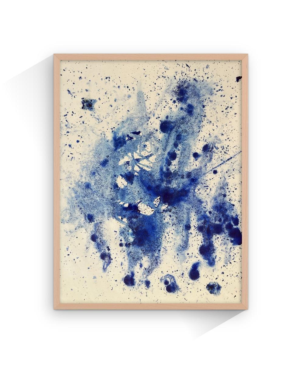 Zeitgenössische blaue Malerei auf Papier, Seelandschaft, Abstrakter Expressionist – Art von TUSET