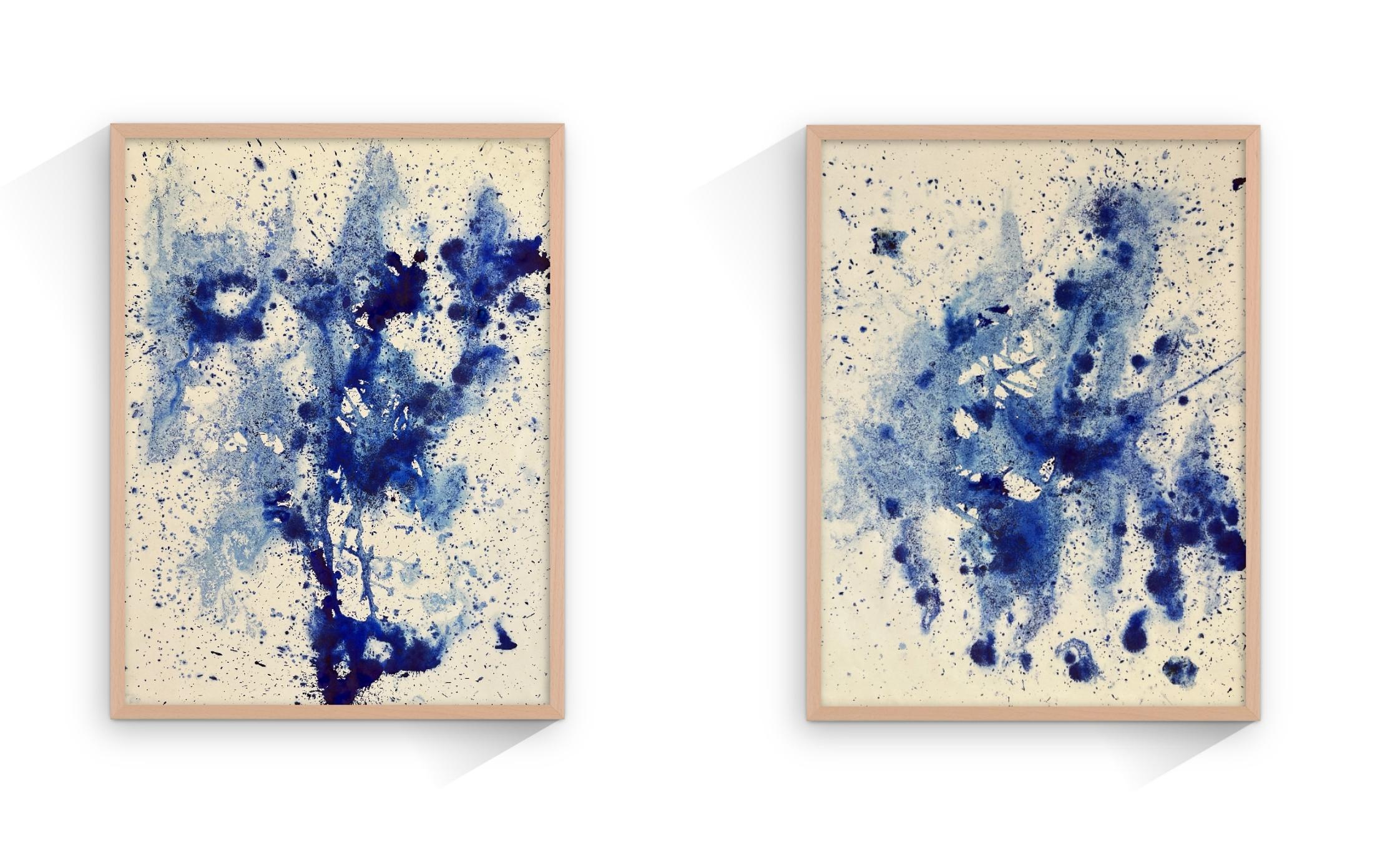 Zeitgenössische blaue Malerei auf Papier, Seelandschaft, Abstrakter Expressionist (Abstrakter Expressionismus), Art, von TUSET