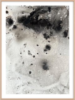 Abstraktes minimalistisches Gemälde, Tinte auf Papier, Wasserfall, Schwarz-Weiß