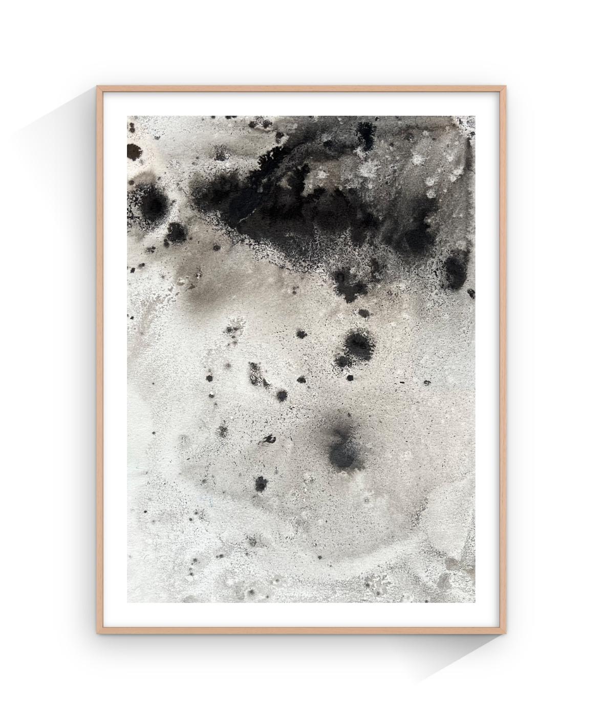 Abstraktes minimalistisches Gemälde, Tinte auf Papier, Wasserfall, Schwarz-Weiß (Post-Minimalismus), Art, von TUSET