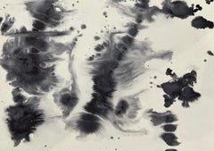 Pittura espressionista, acqua di mare dell'Atlantico e inchiostro di penna, neri e grigi