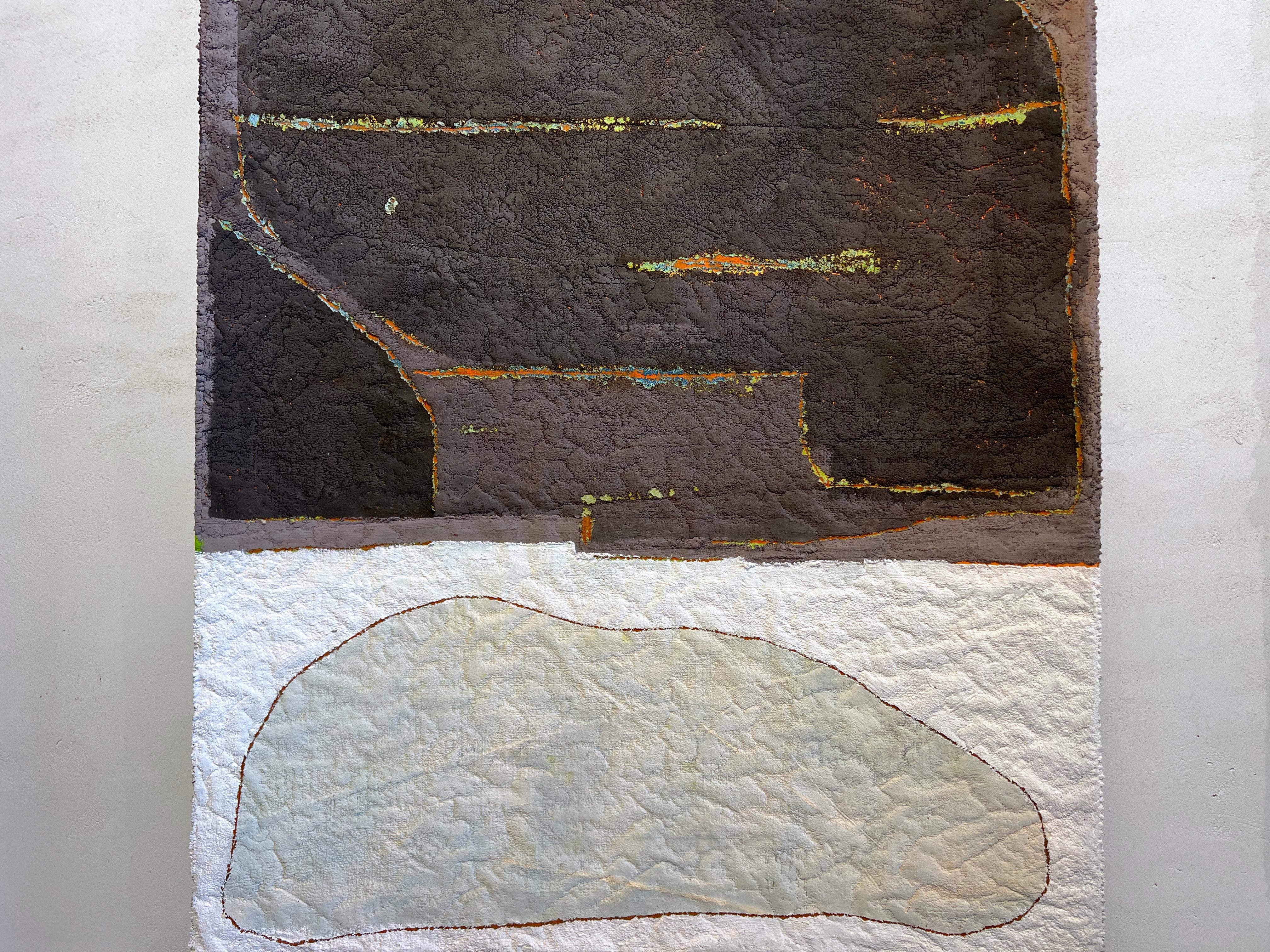 Assemblage of inflatable paint islands silkscreen printing on paper, tapestry - Painting by Ruth Vidal