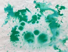 Tintenmalerei auf Papier mit Meereswasser, grünes Universum, Textur von unendlichen Strichen