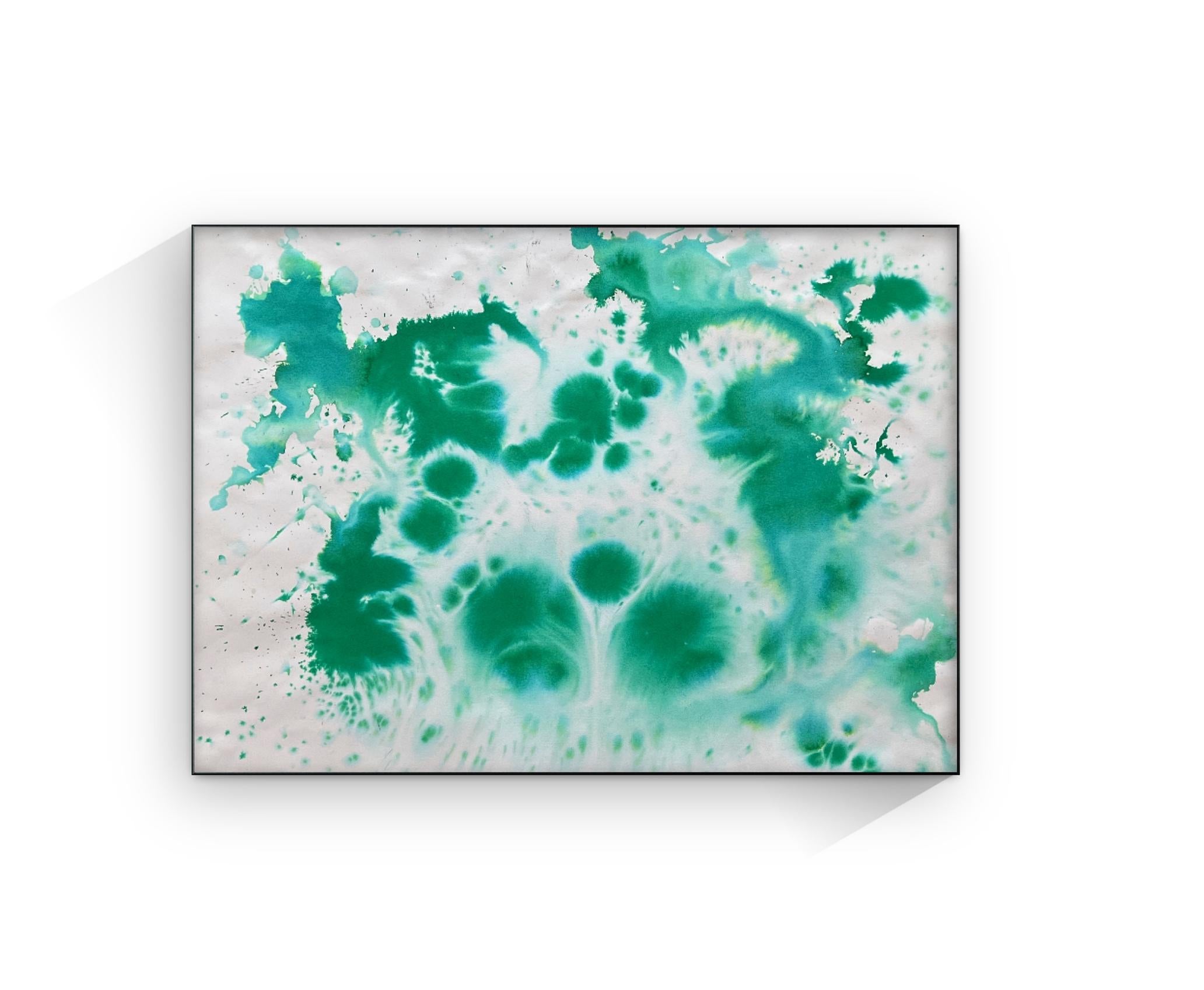 Pintura a tinta sobre papel con agua de mar, universo verde, textura de trazos infinitos - Mixed Media Art Contemporáneo de TUSET