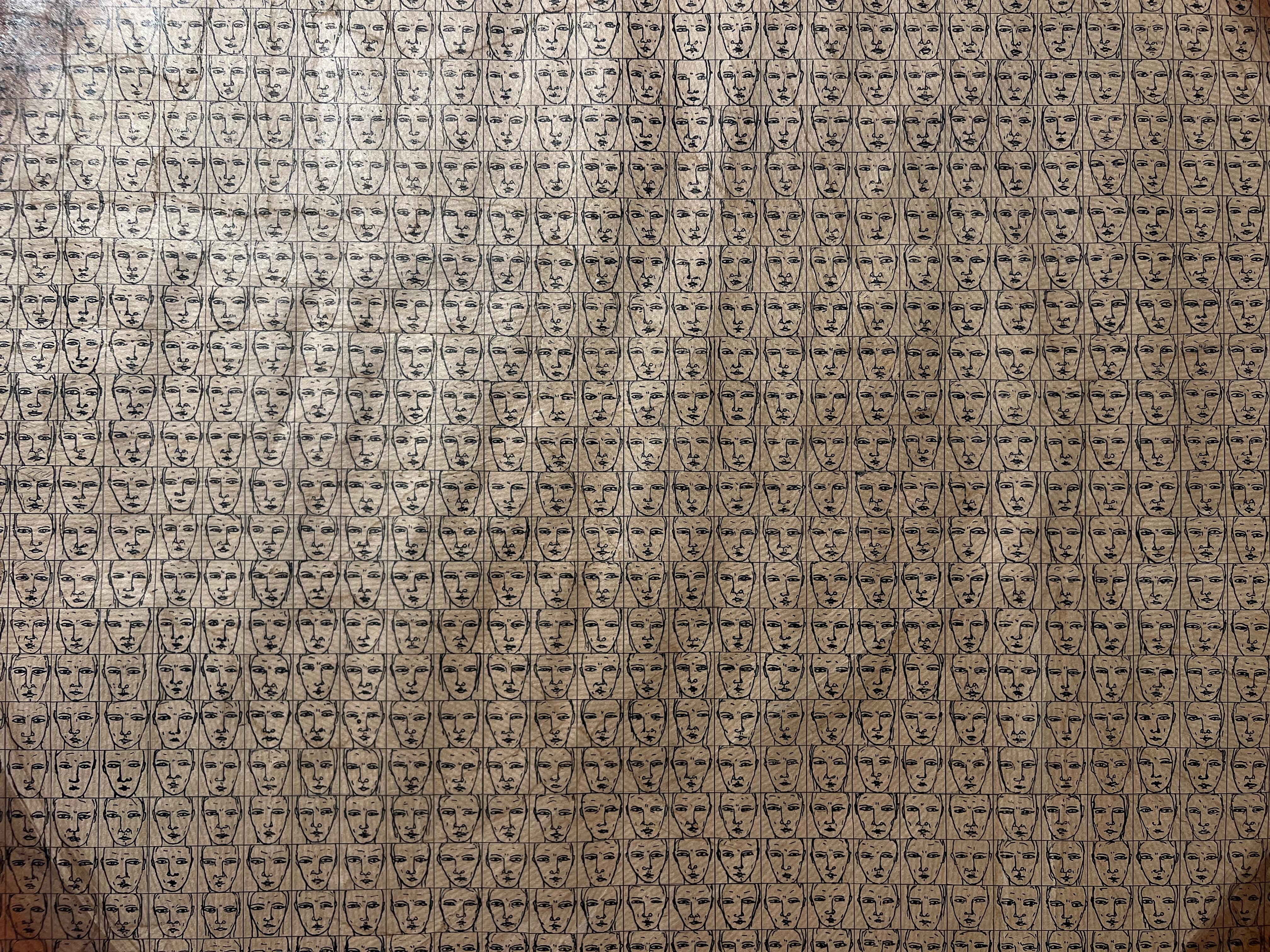 Primitive drawings on paper, hand-drawn Chinese ink, three thousand portraits - Art by Peter Kramer
