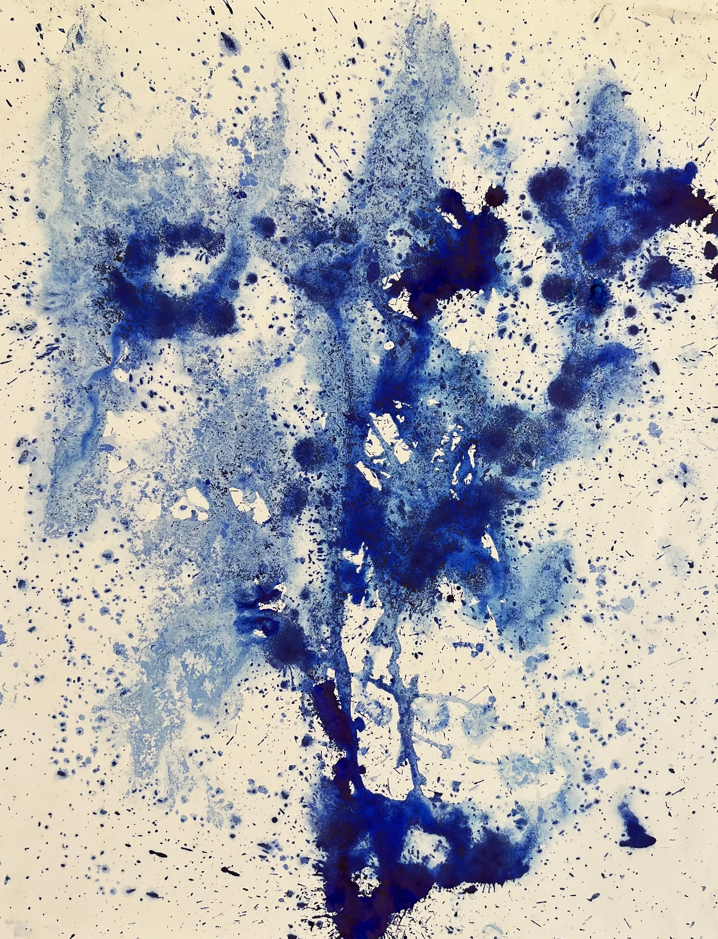 Abstract Drawing di TUSET - Inchiostro originale su carta, alghe astratte blu contemporanee, onde