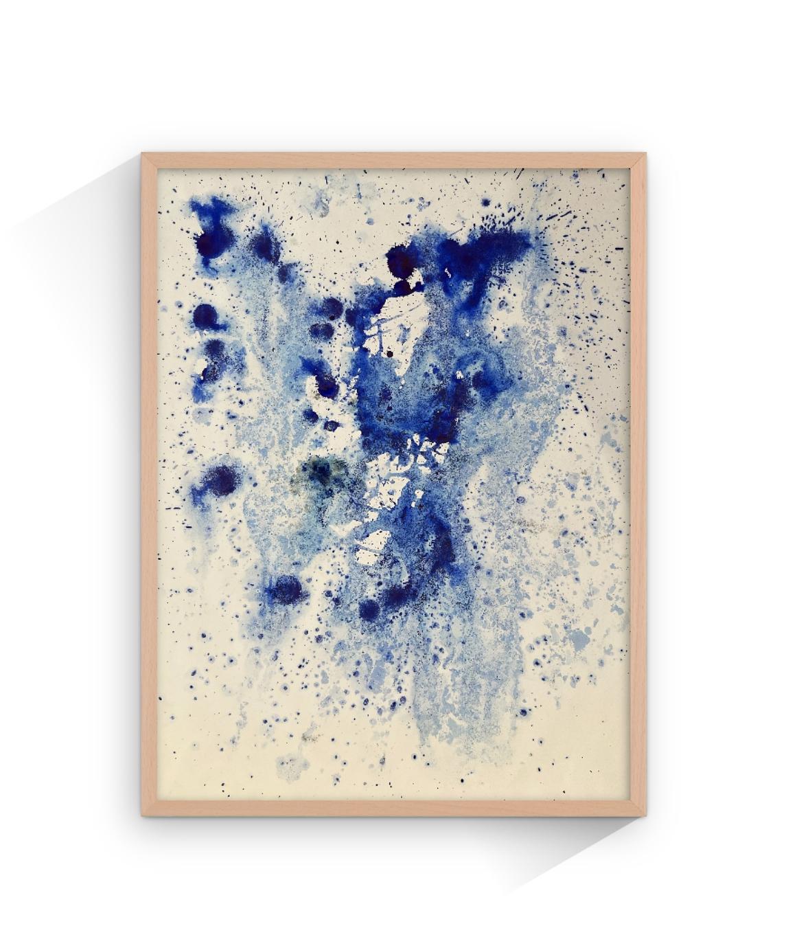 Pittura contemporanea blu su carta, Paesaggio marino, Alghe astratte - Painting di TUSET