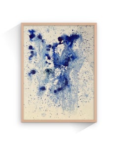 Zeitgenössische blaue Malerei auf Papier, Meereslandschaft, Abstrakte Algen