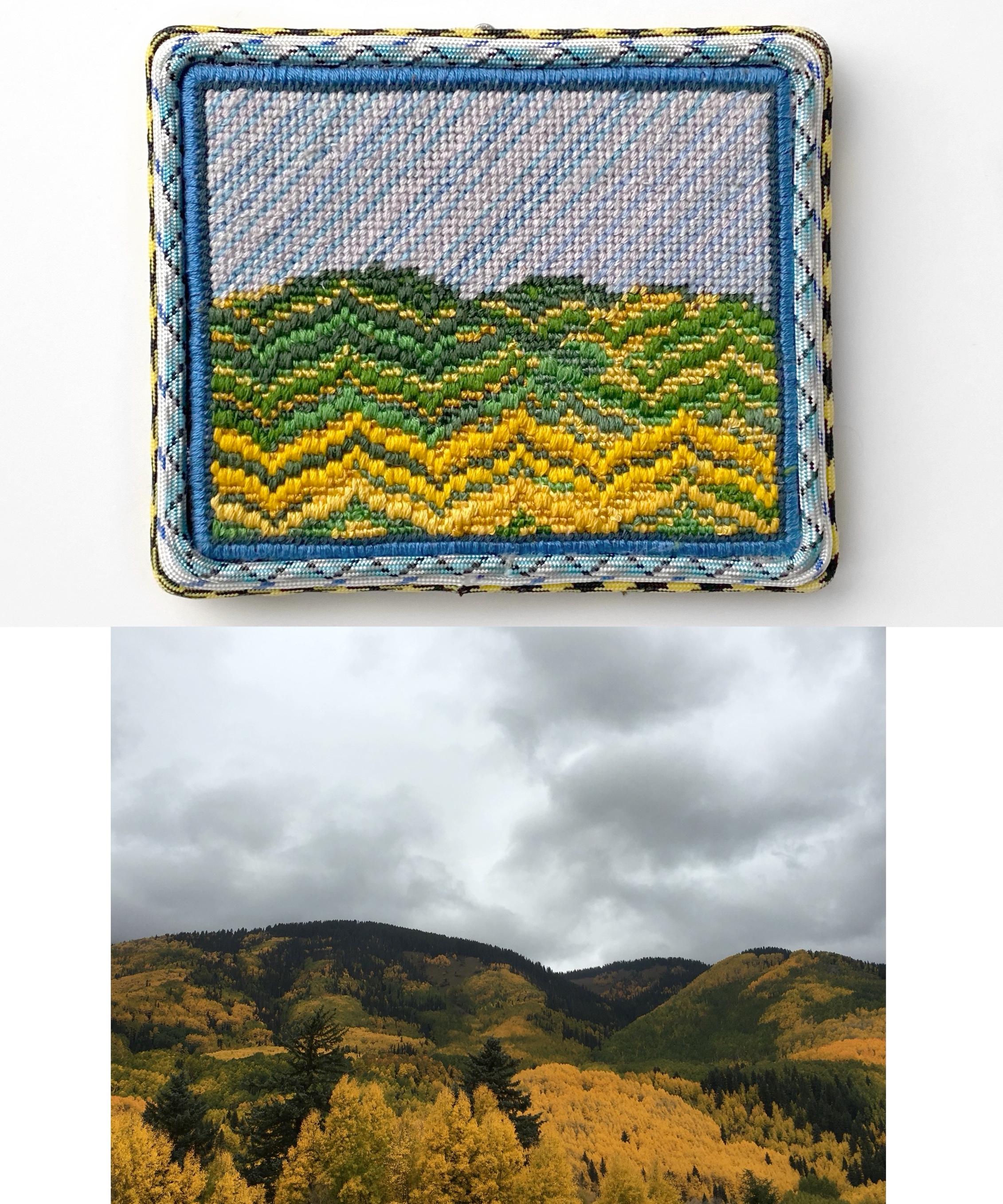 'High Fall (San Juan Mountains, CO)', Embroidery, landscape, contemporary art - Contemporary Art by Becca Van K