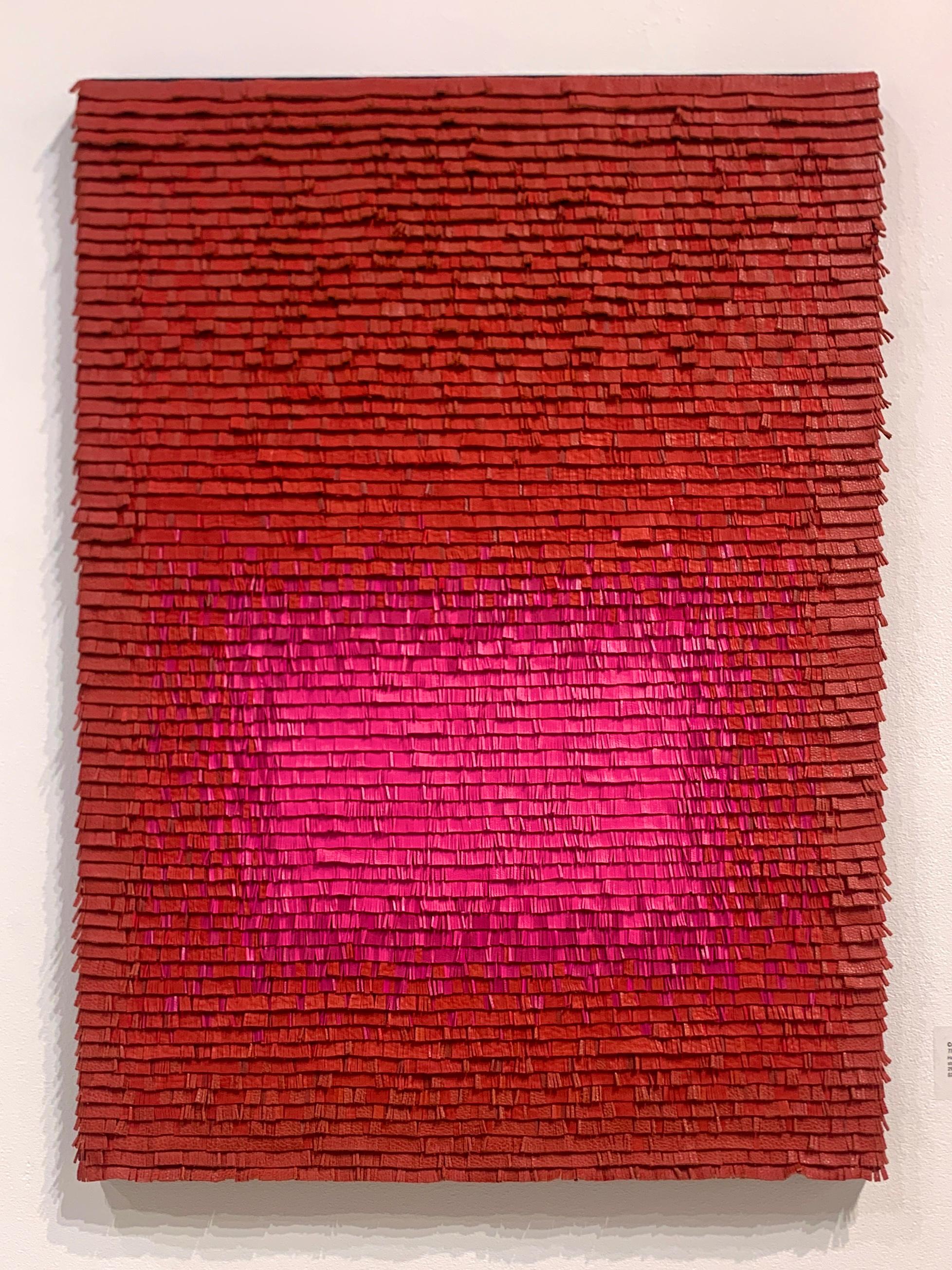 Leather woven artwork with red and pink color gradient For Sale 5
