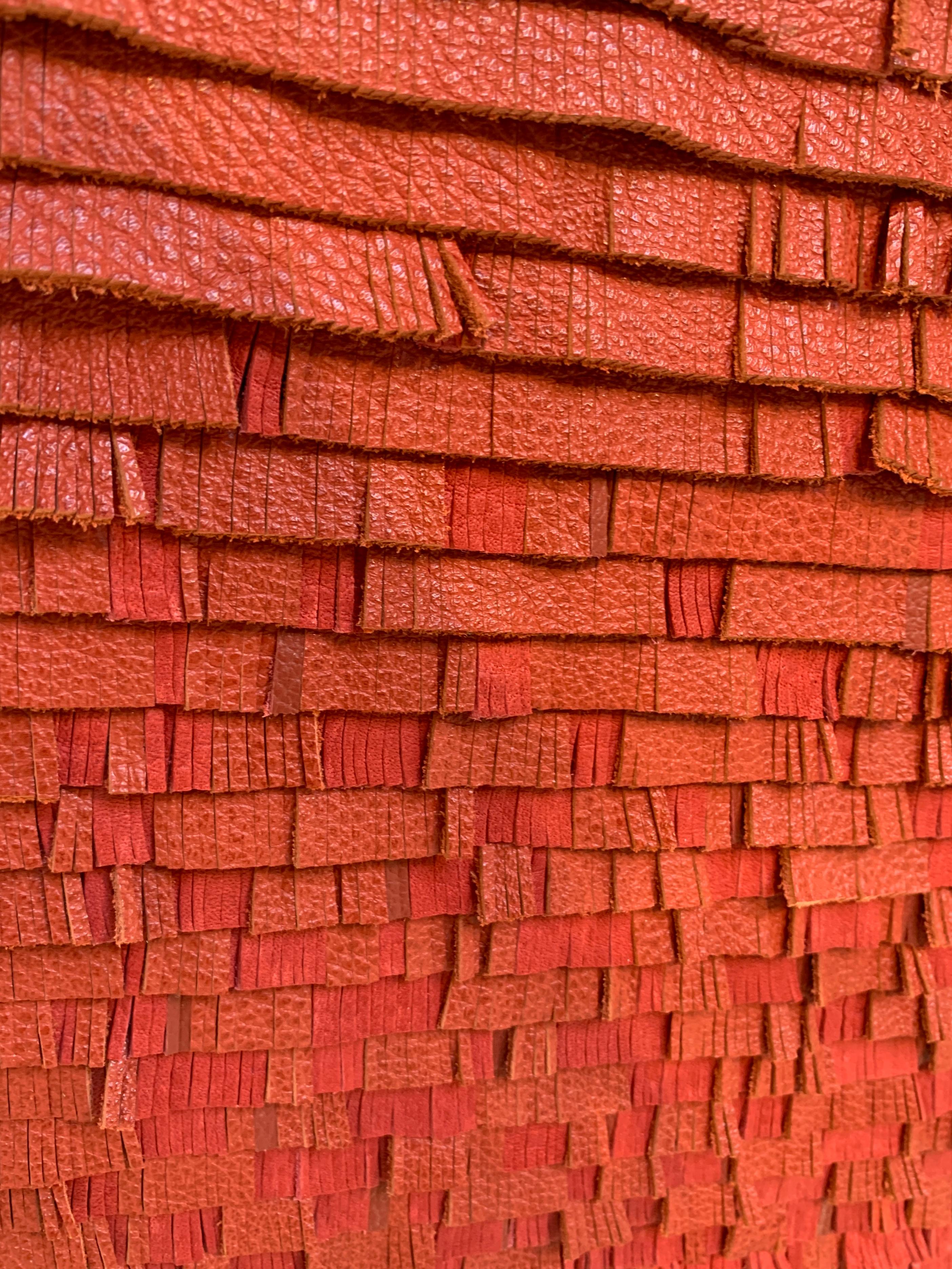 Leather woven artwork with red and pink color gradient For Sale 2