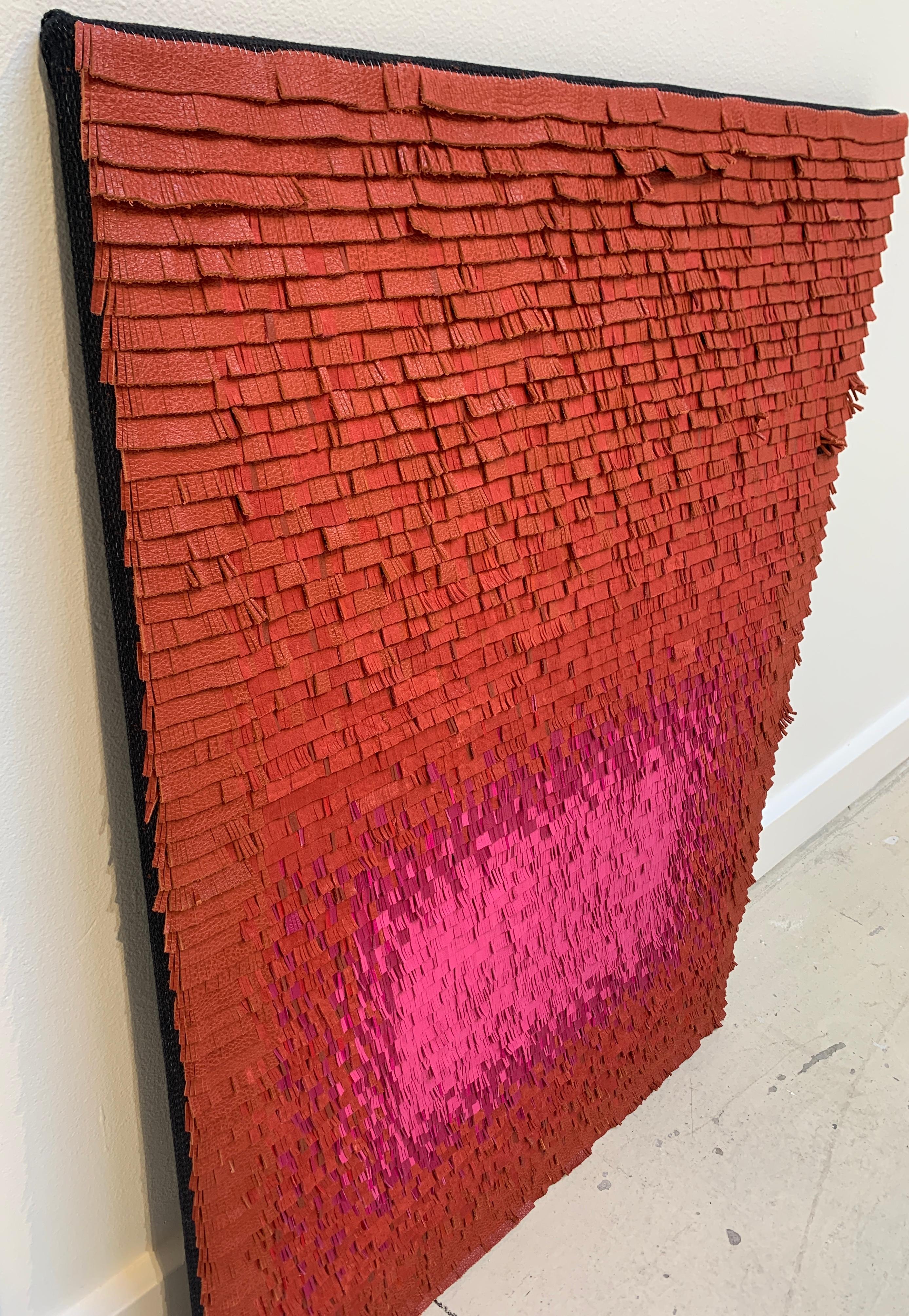 Leather woven artwork with red and pink color gradient For Sale 3