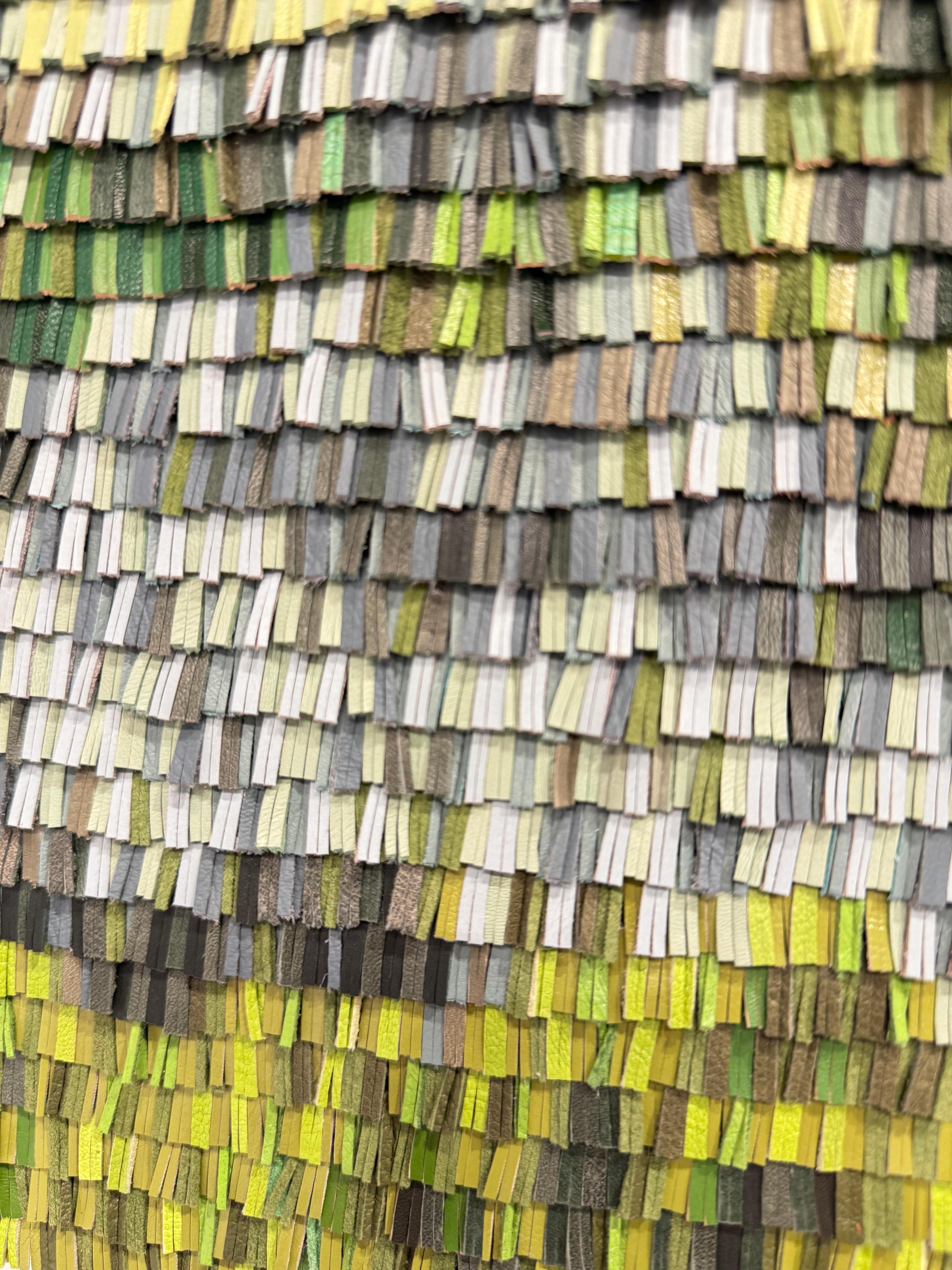 Leather woven artwork with green color gradient For Sale 3