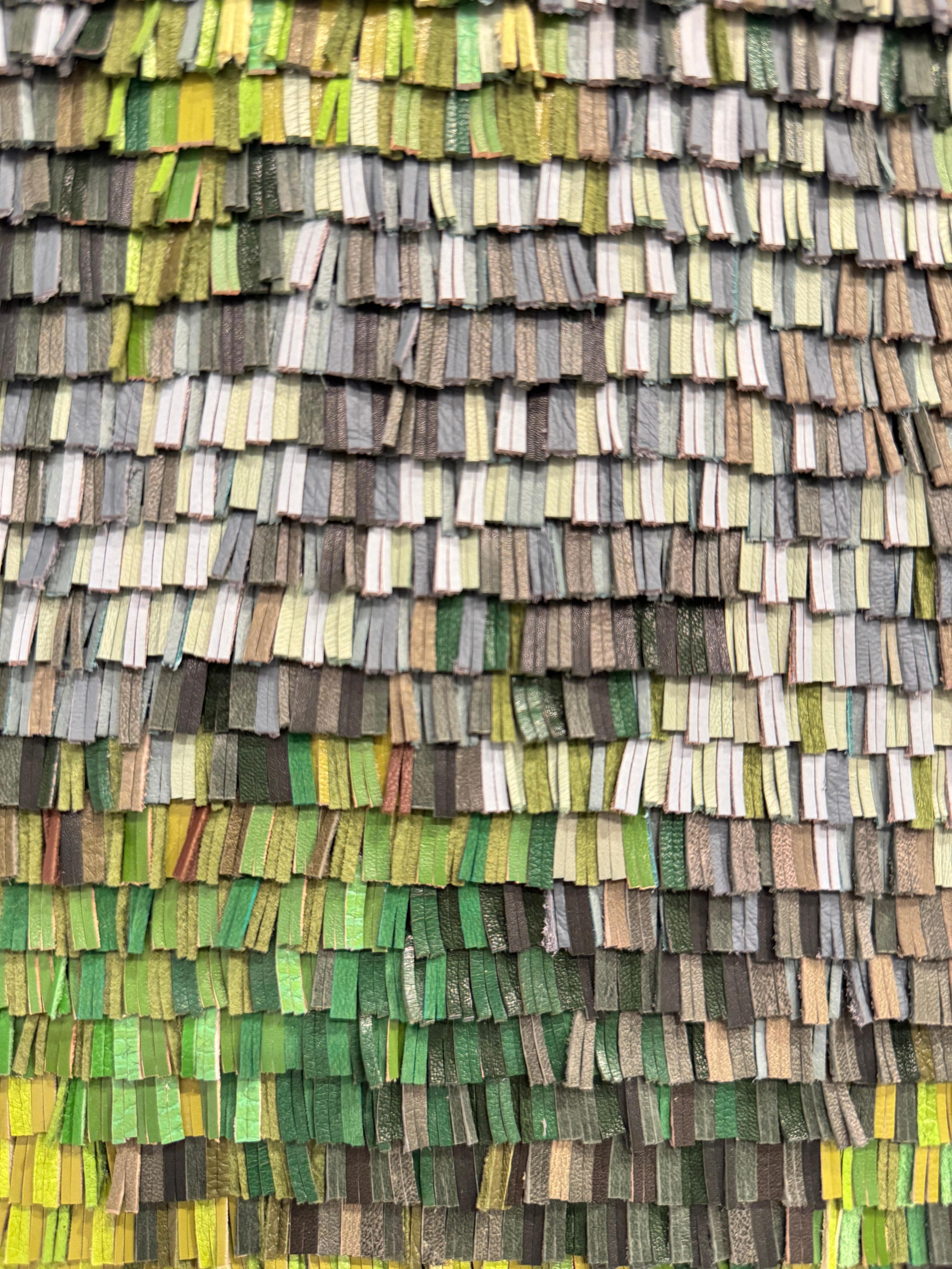 Leather woven artwork with green color gradient For Sale 4