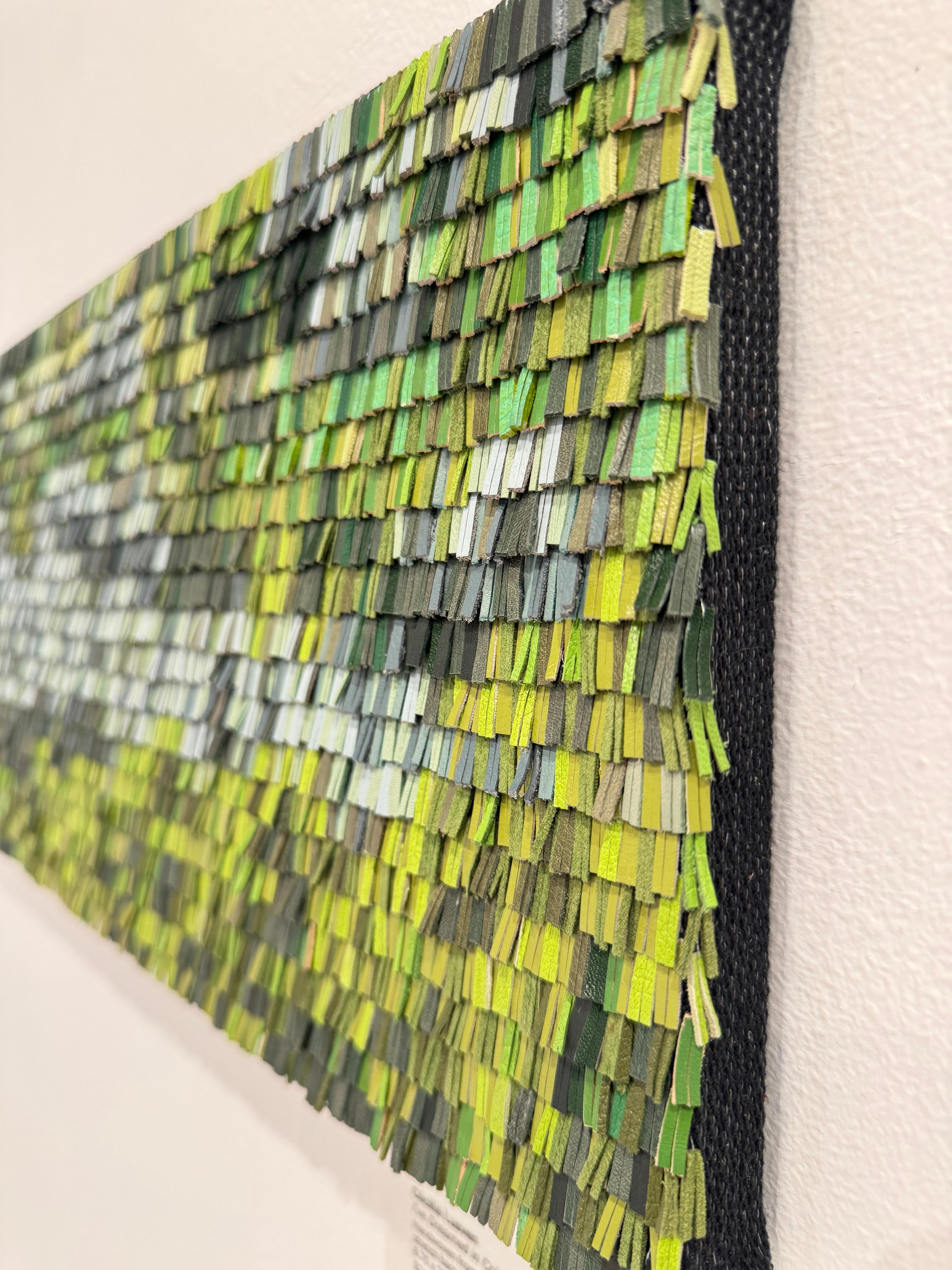 Leather woven artwork with green color gradient For Sale 5