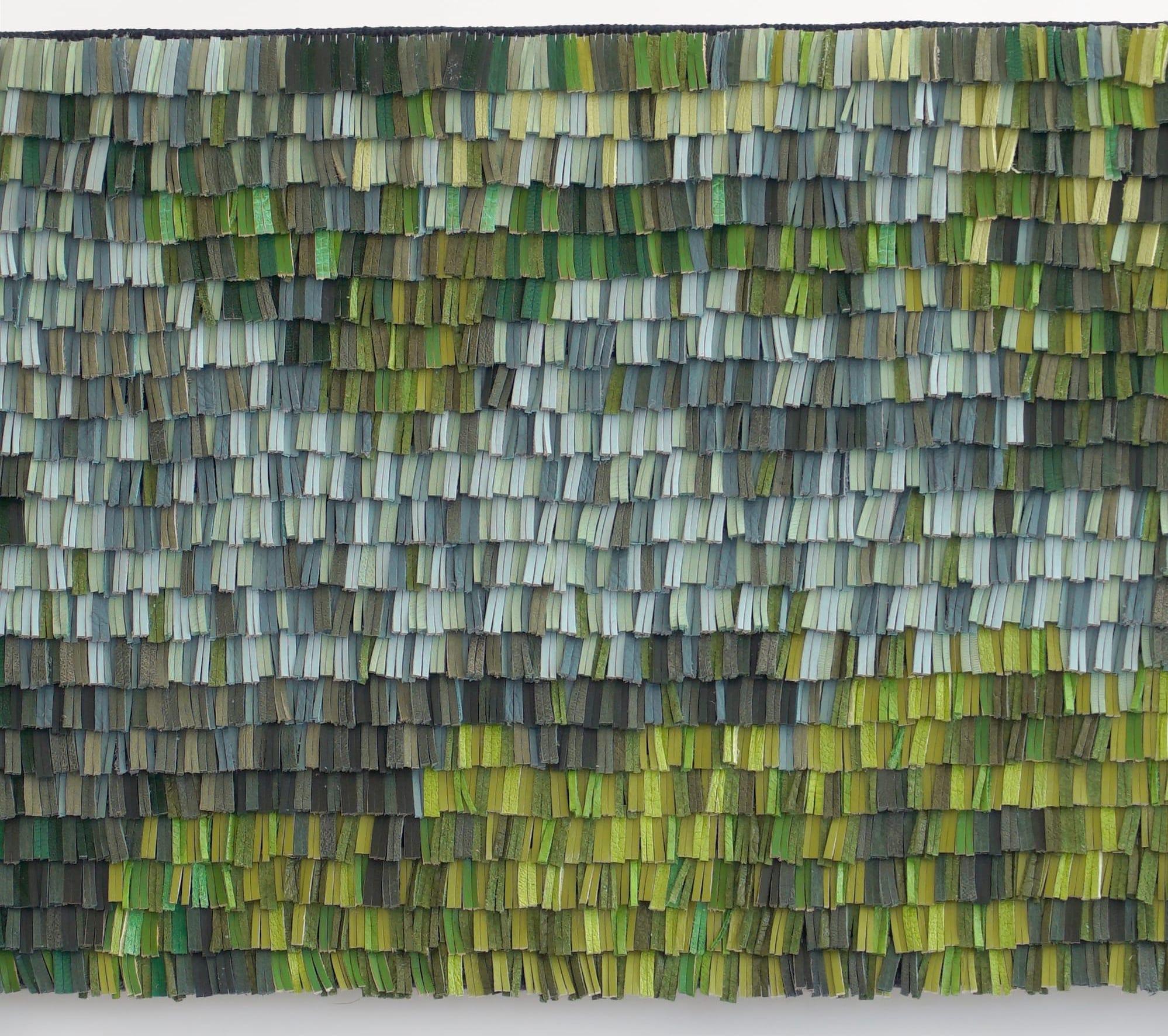 Leather woven artwork with green color gradient For Sale 1