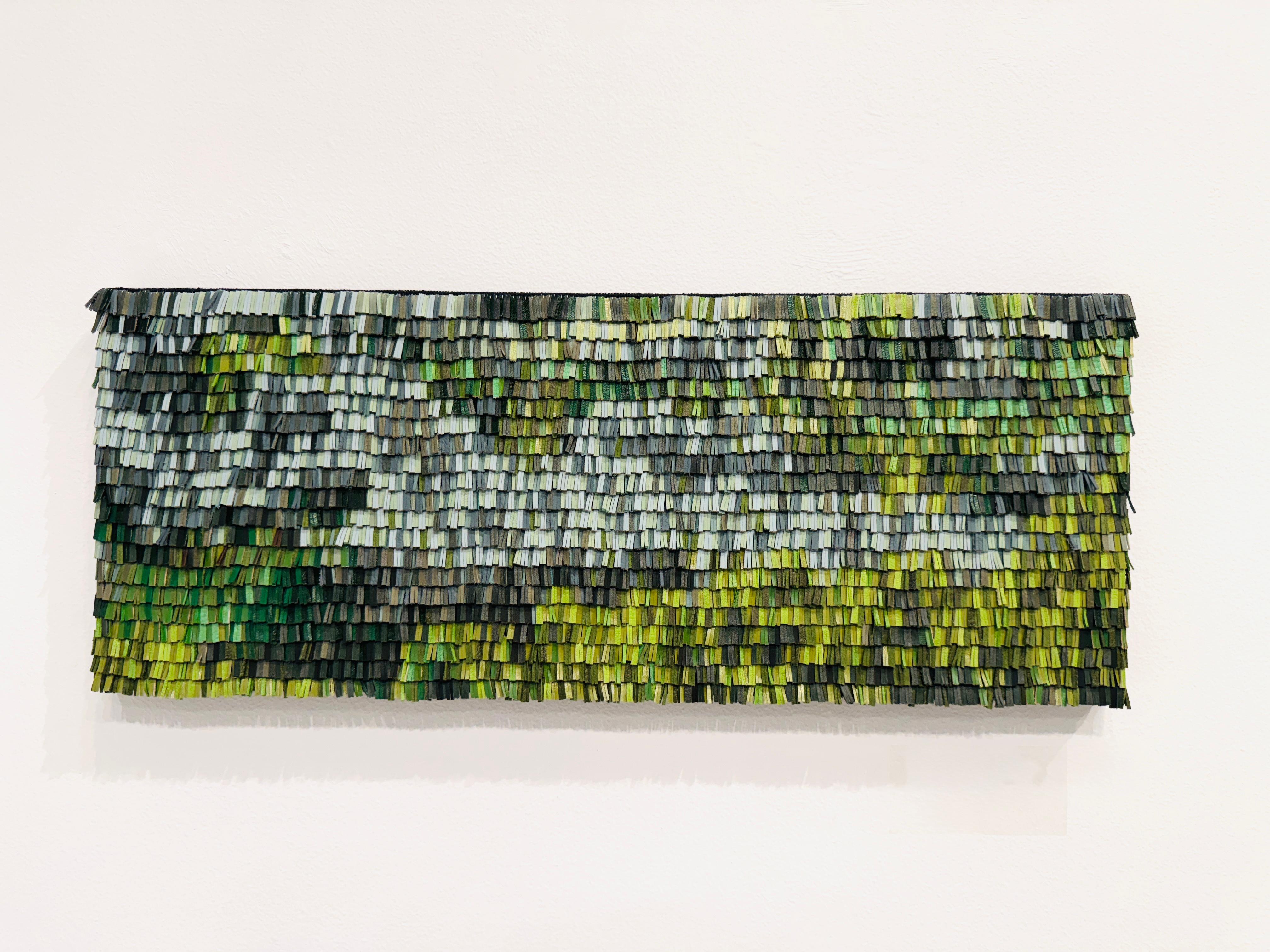 Leather woven artwork with green color gradient For Sale 6