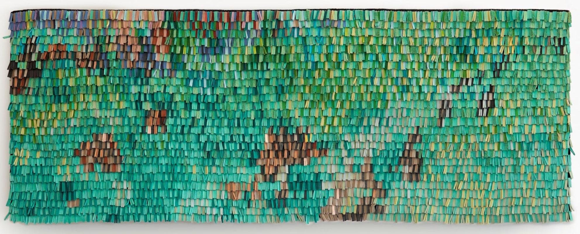Opera d'arte in pelle intrecciata con sfumature di colore turchese