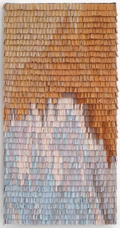 Leather woven artwork with orange blue color gradient