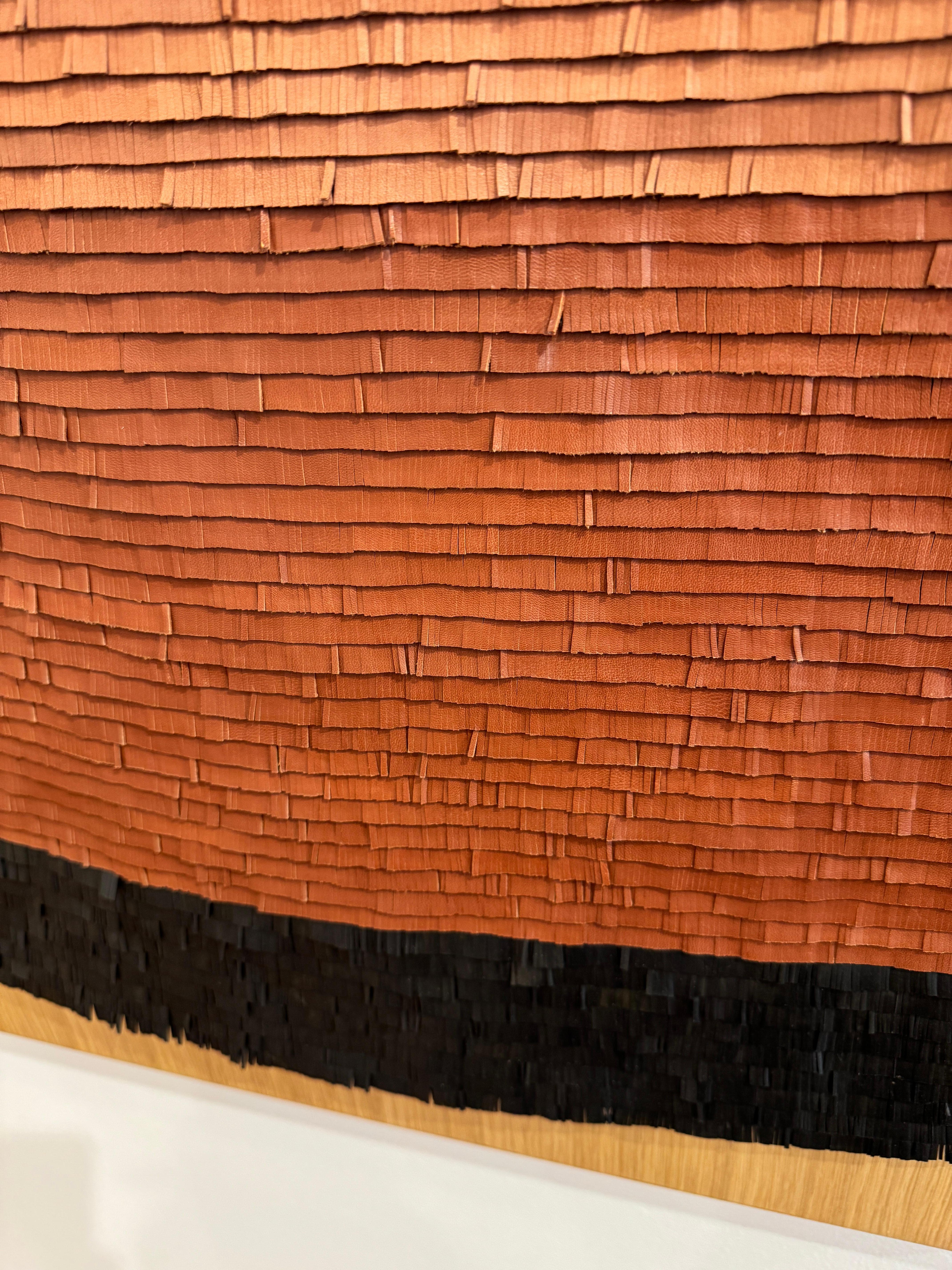 Leather woven artwork with sunset color gradient For Sale 4