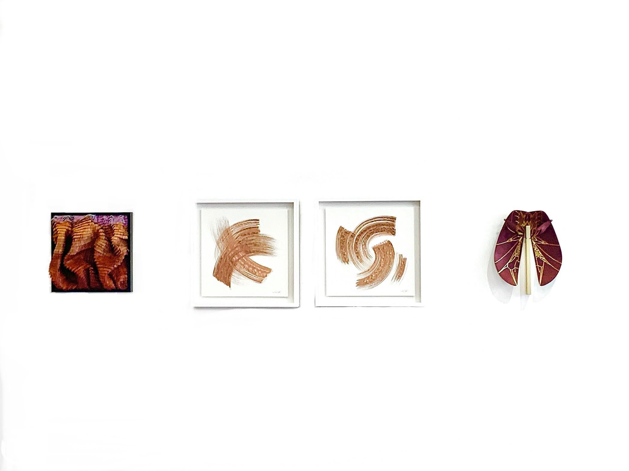 Framed Sculpted Cotton Paper with Copper Pigment -- Abstract floral brushstroke For Sale 5