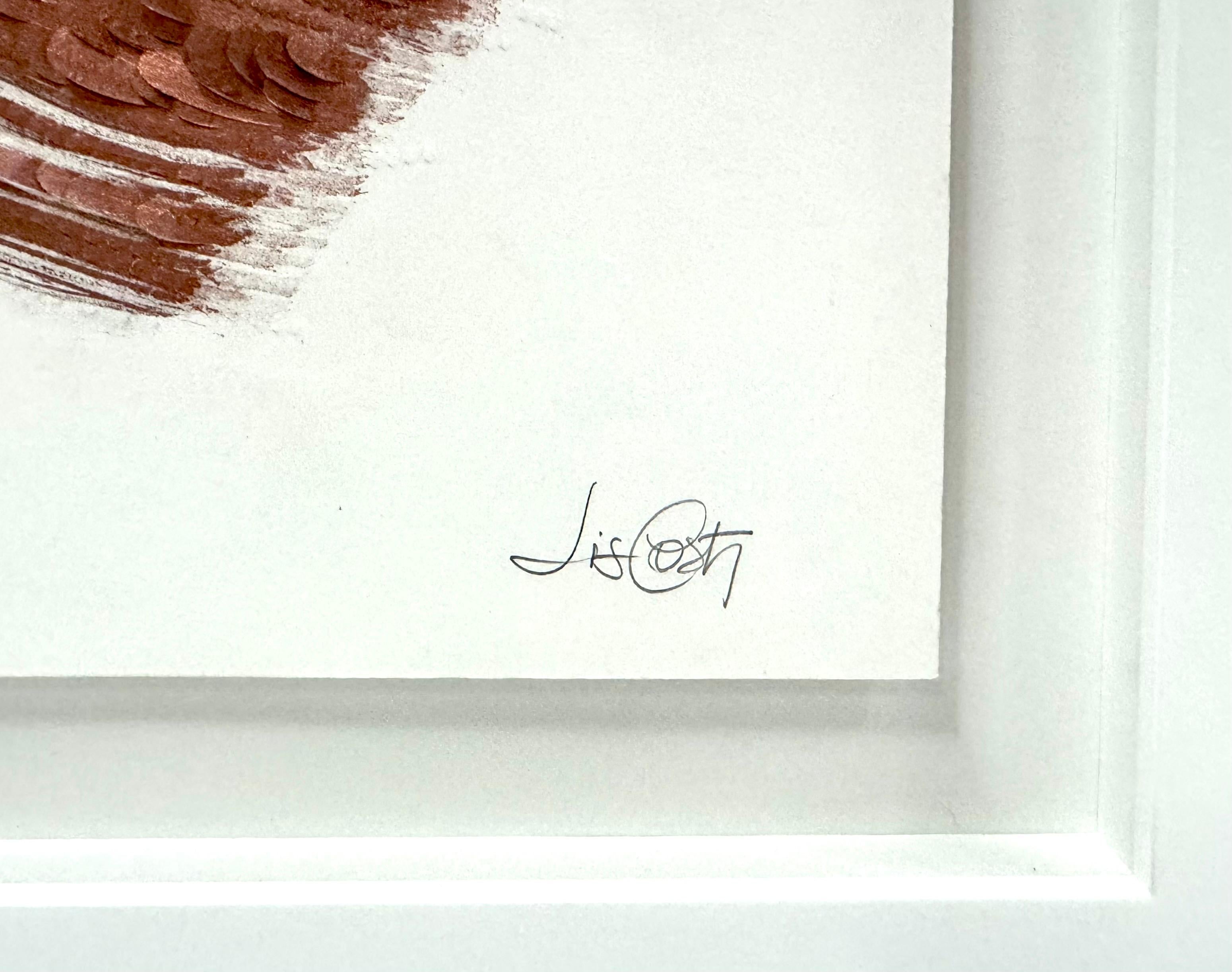 Framed Sculpted Cotton Paper with Copper Pigment -- Abstract floral brushstroke For Sale 2