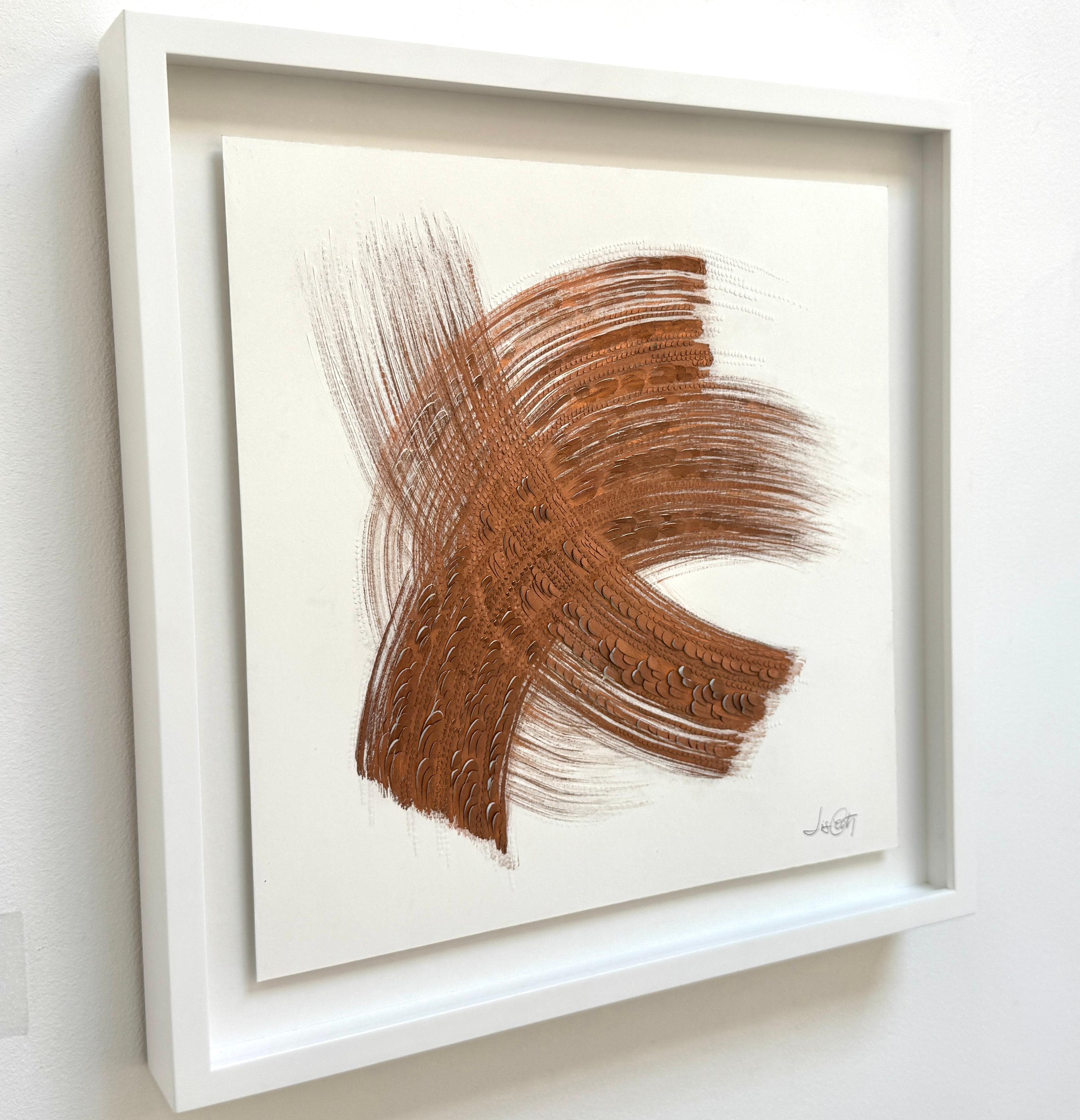Paper Artwork, Abstract with Floral Copper Pigment Brushstroke, Textured, 2023 For Sale 4