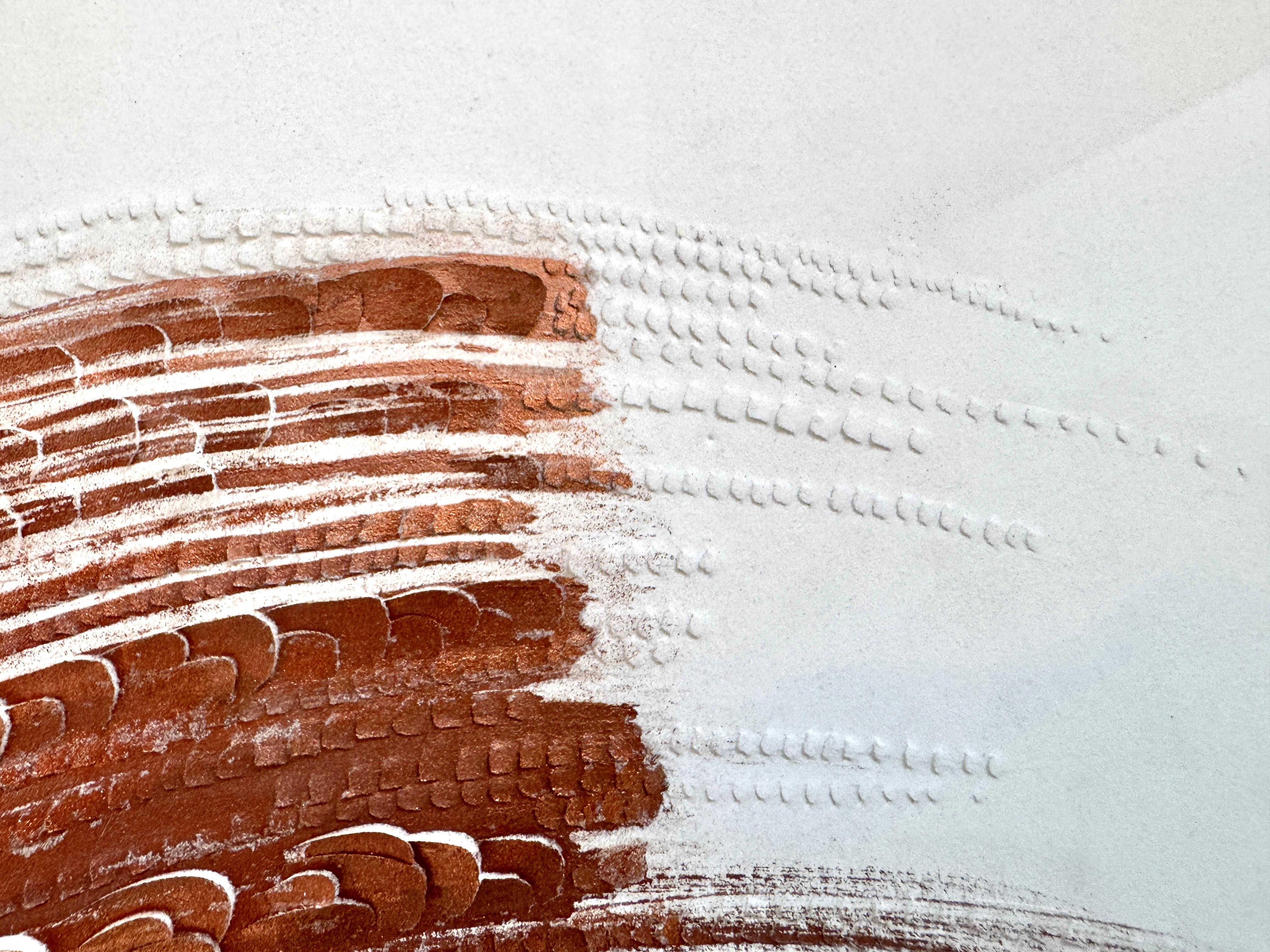 Paper Artwork, Abstract with Floral Copper Pigment Brushstroke, Textured, 2023 For Sale 9