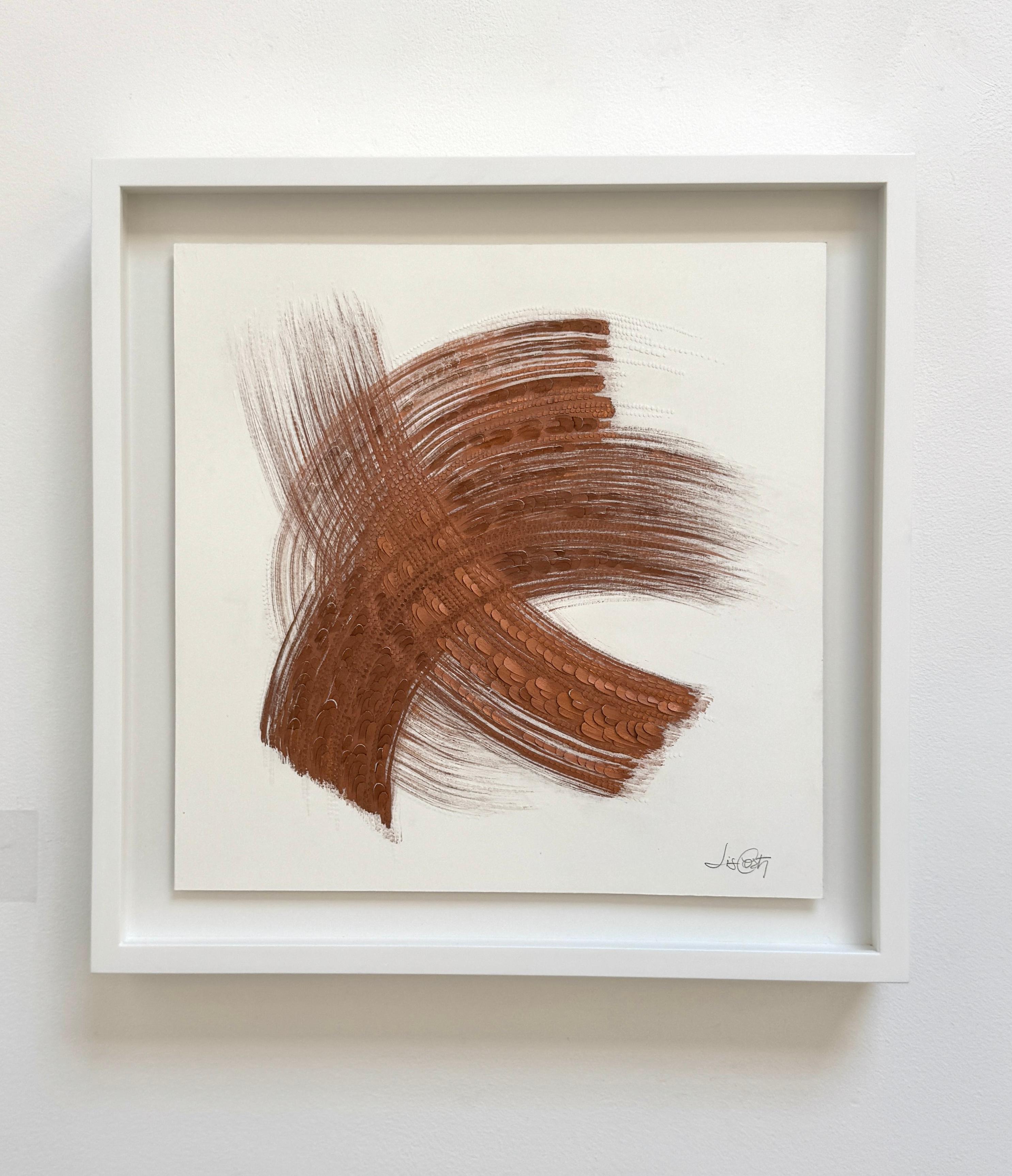 Paper Artwork, Abstract with Floral Copper Pigment Brushstroke, Textured, 2023 For Sale 8