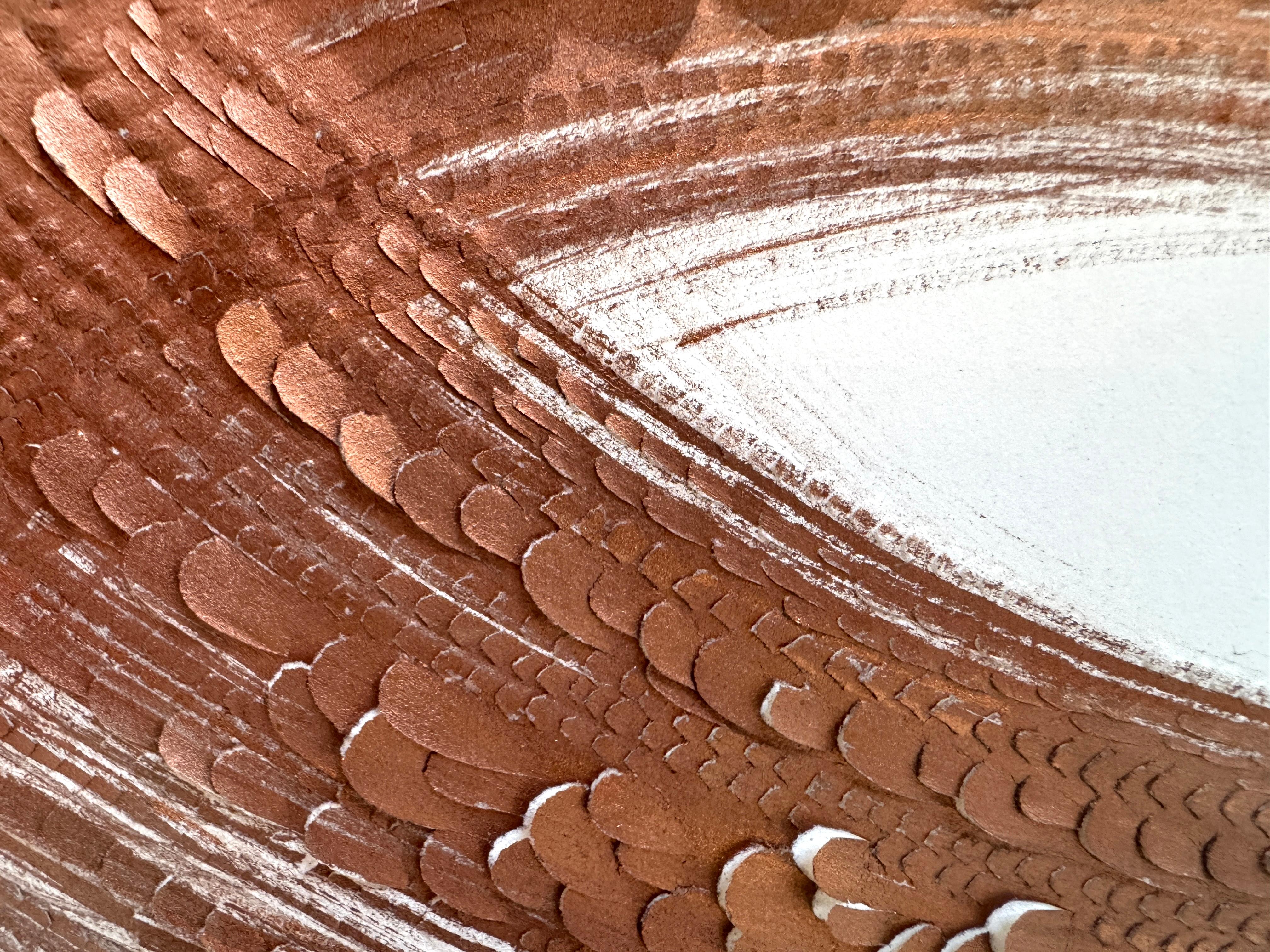 Paper Artwork, Abstract with Floral Copper Pigment Brushstroke, Textured, 2023 For Sale 7