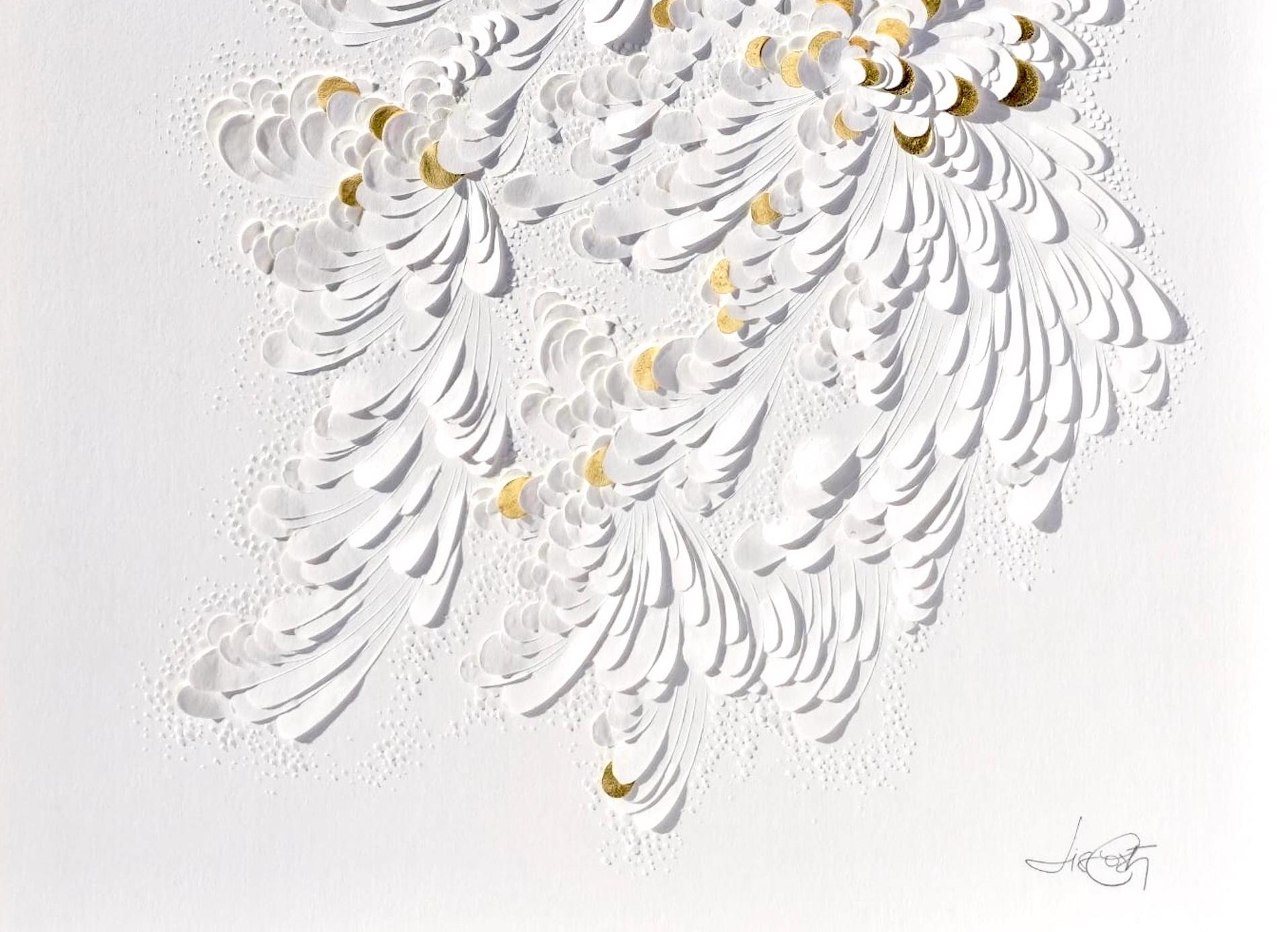 Paper Artwork, Minimalist White Texture/ Gold Leaf, Abstract Floral Patterns II For Sale 5