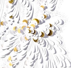 Opere d'arte in carta, texture bianca minimalista/foglia d'oro, motivi floreali astratti II