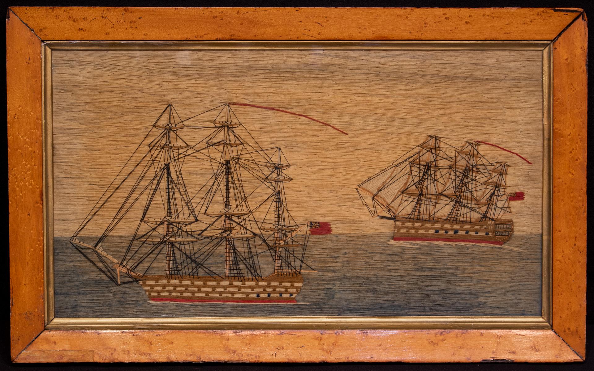 Sailors Woolwork of Two Full Rigged Ships - Art by Unknown