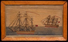 Antique Sailors Woolwork of Two Full Rigged Ships